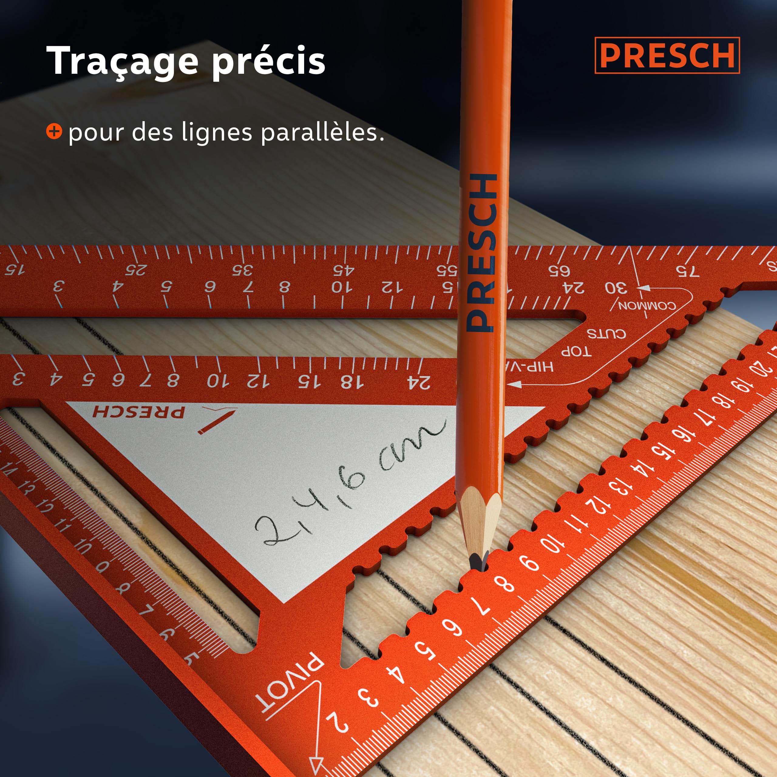 Presch Équerre de menuisier Set - 180mm & 300mm - Surface innovante effaçable - Guide de perçage intelligent - Aluminium fraisé de haute précision pour des angles de 90° toujours précis