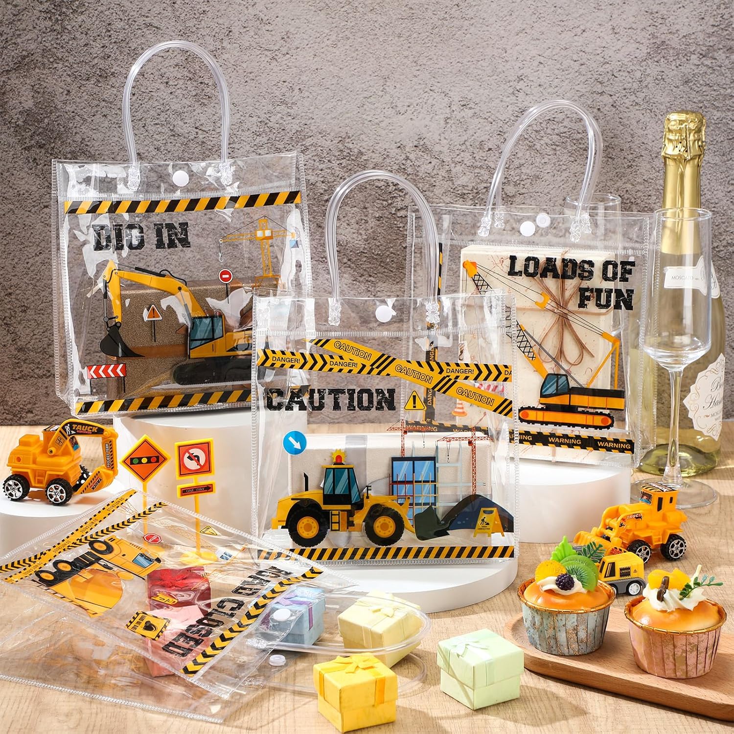 Aliceset 20 Pcs Construction Party Goodie Bags with Handles Construction Themed Party Favors Truck Theme Treat Bags for Birthday Decoration Baby Shower Supplies, 8 x 8 x 3.15 Inch - Image 4