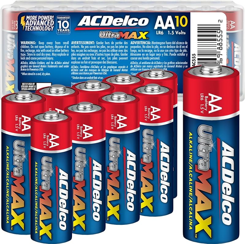 Powermax ACDelco UltraMAX 10 pilas doble AA, batería alcalina con tecnología avanzada para el hogar y la oficina, vida útil de 10 años, embalaje resellable