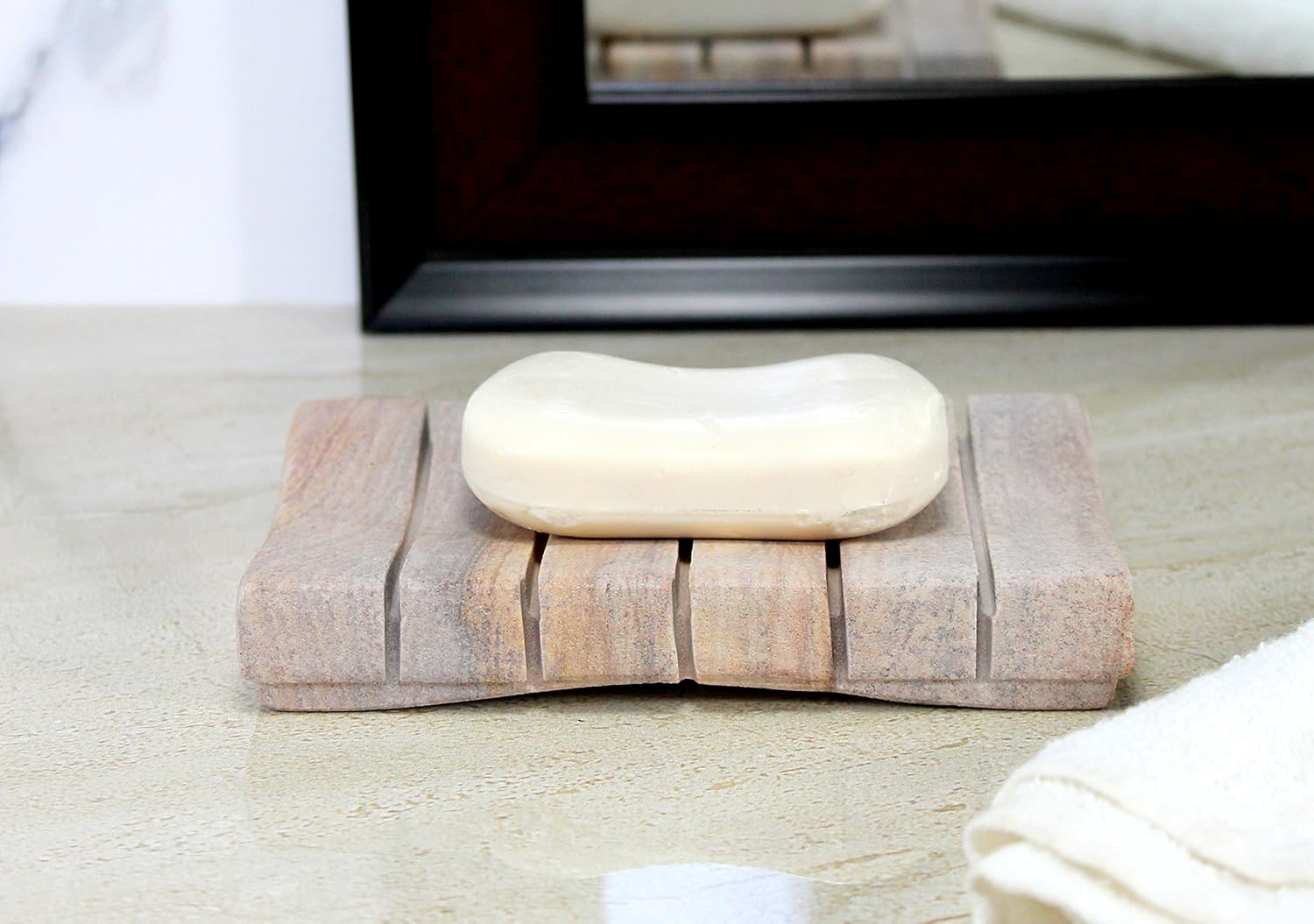Natural Water Absorbent & Rigged Soap Dish Soap Holder Made of Natural Stone - Unique Bath Bathroom Accessories (Vertically Ridged)