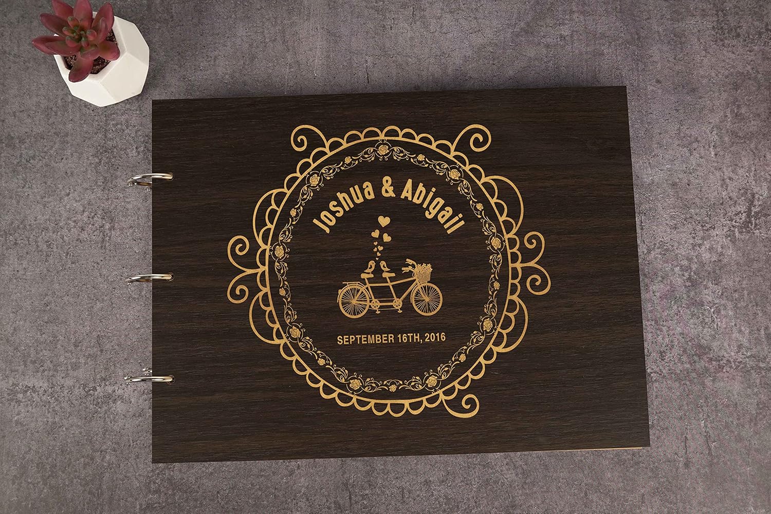 Darling Souvenir Personalized Engraved Laser Cut Wedding Guest Book Wooden Cover Sign-in Book Registry Guestbook Scrapbook-9G