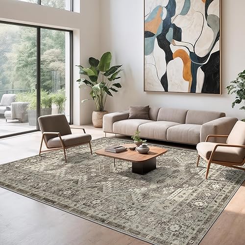 Miniatura 339 de Rugland Alfombras de área de 8 x 10, alfombra lavable resistente a las manchas, alfombras antideslizantes para sala de estar, alfombras tribales