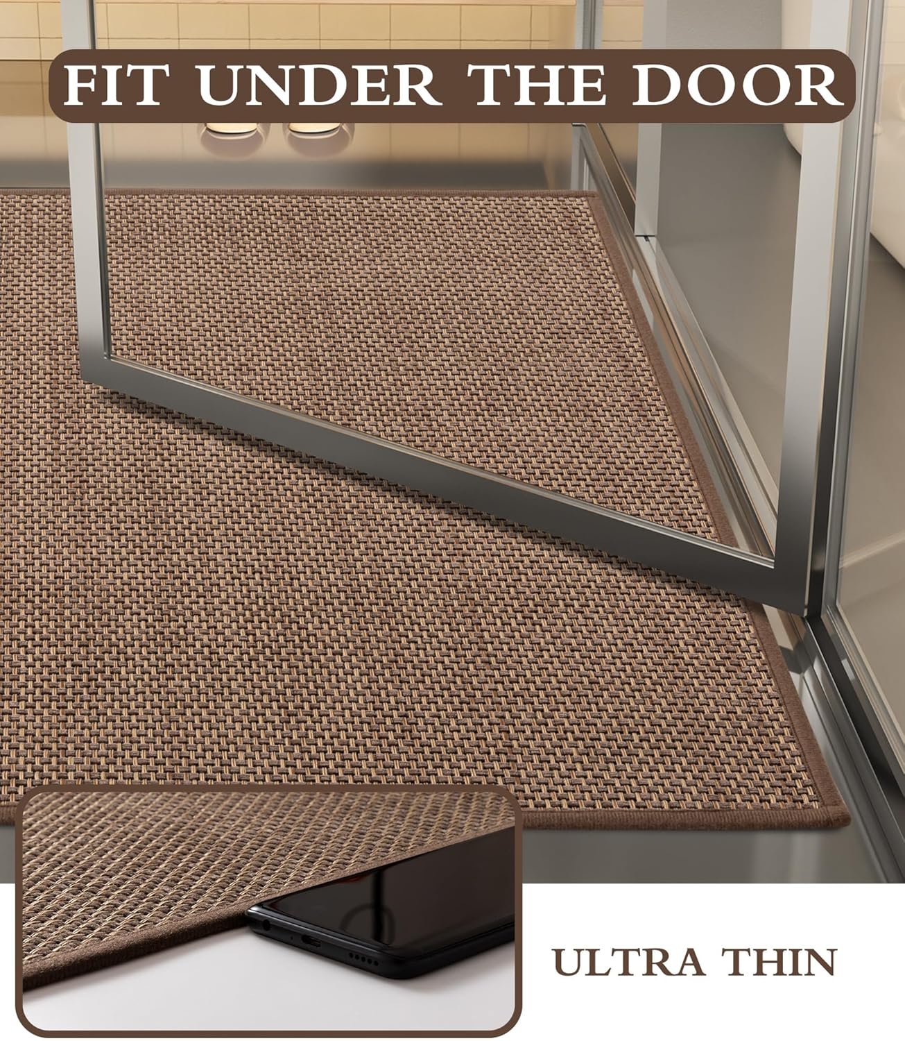 YIHOUSE Bathroom Rugs Sets 3 Pieces, Coffee Ultra Thin Bath Mats Fit Under Door, Absorbent Quickly Dry Rubber Backing Braided Bath Mat Set, Non Slip Washable Bath Rugs Mat for Bathroom Floor, Coffee - Image 3