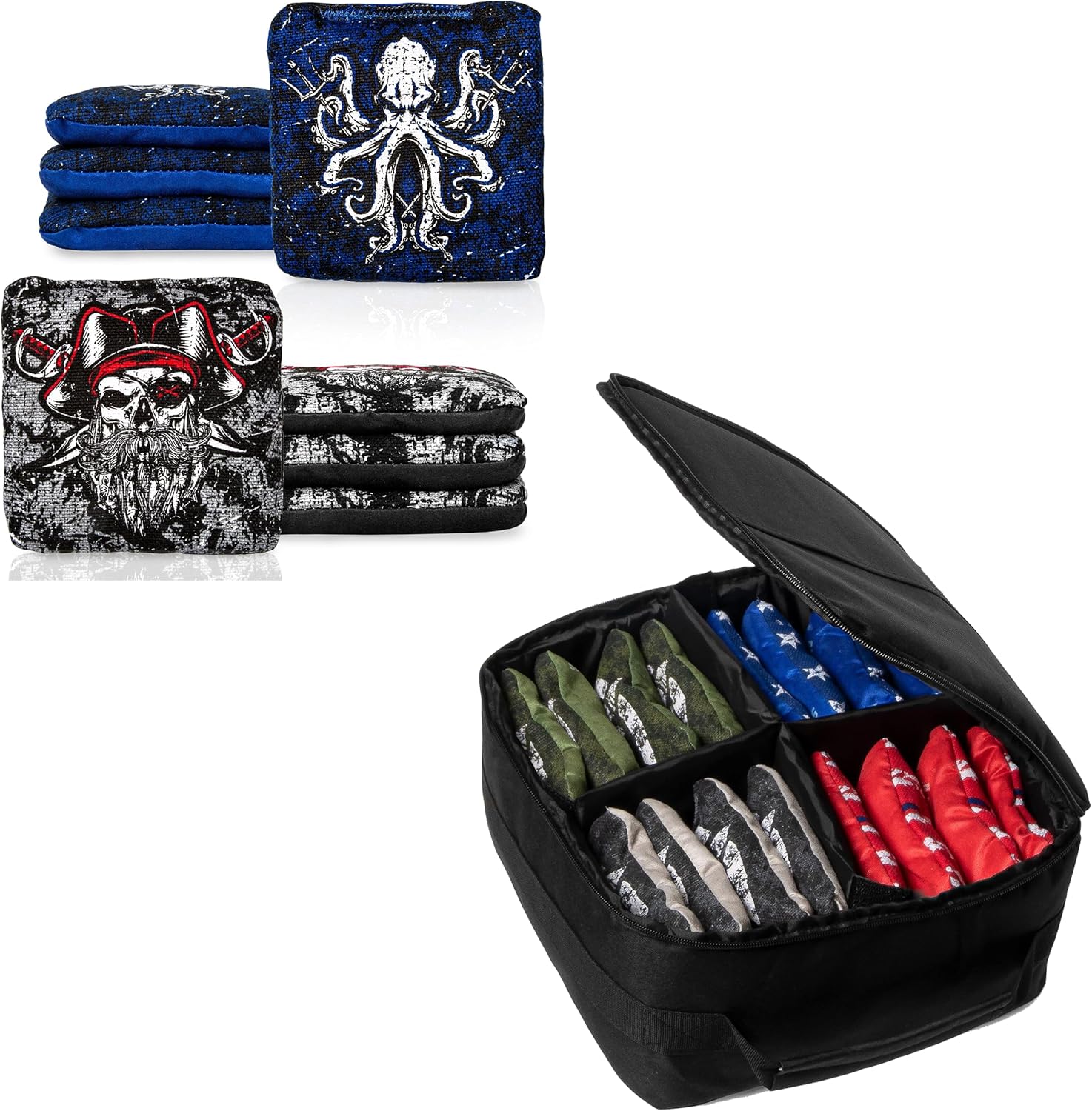 Play Platoon Set of 8 Davy Jones Tournament Cornhole Bags & Cornhole Tote Carrying Bag