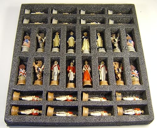 Miniatura 5 de Juego de ajedrez de guerra de independencia revolucionaria americana con tablero de color cereza y Burlwood de 18 pulgadas
