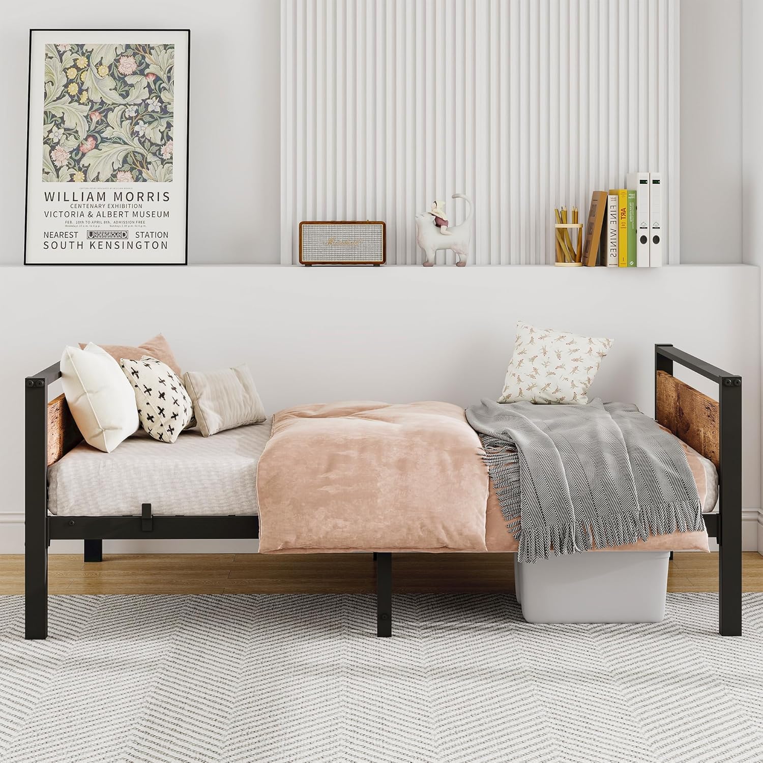 Metal Daybed Frame Twin Size Sofa Bed Frames with Vintage Wood Headboard