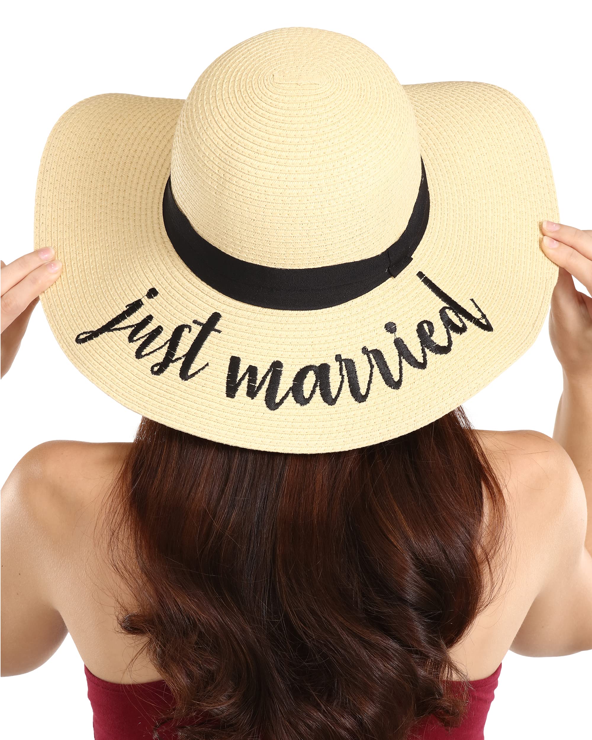 Brook + Bay Floppy Beach Sun Hat for Women - Large Brim Embroidered Summer Straw Hat for Vacation, Cruises, Honeymoon & Travel