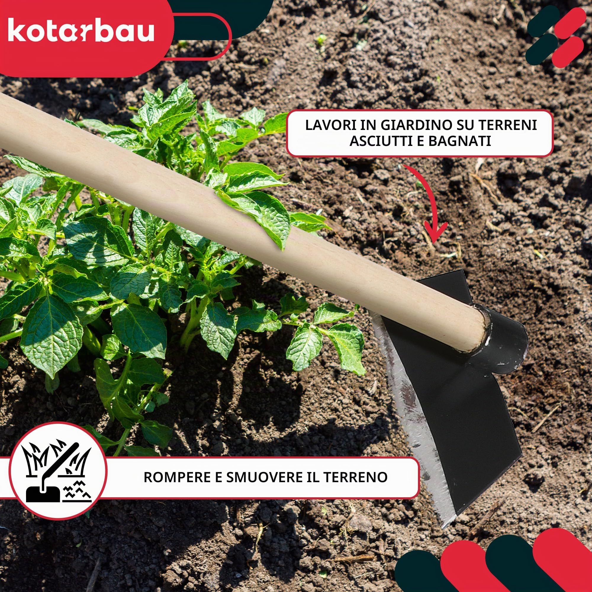KOTARBAU® Zappa da Giardino 214 x 85 mm a Forma Trapezoidale con Manico in Legno 110 cm Strumenti Manuali Attrezzi Accessori da Giardino Zappetta Giardinaggio