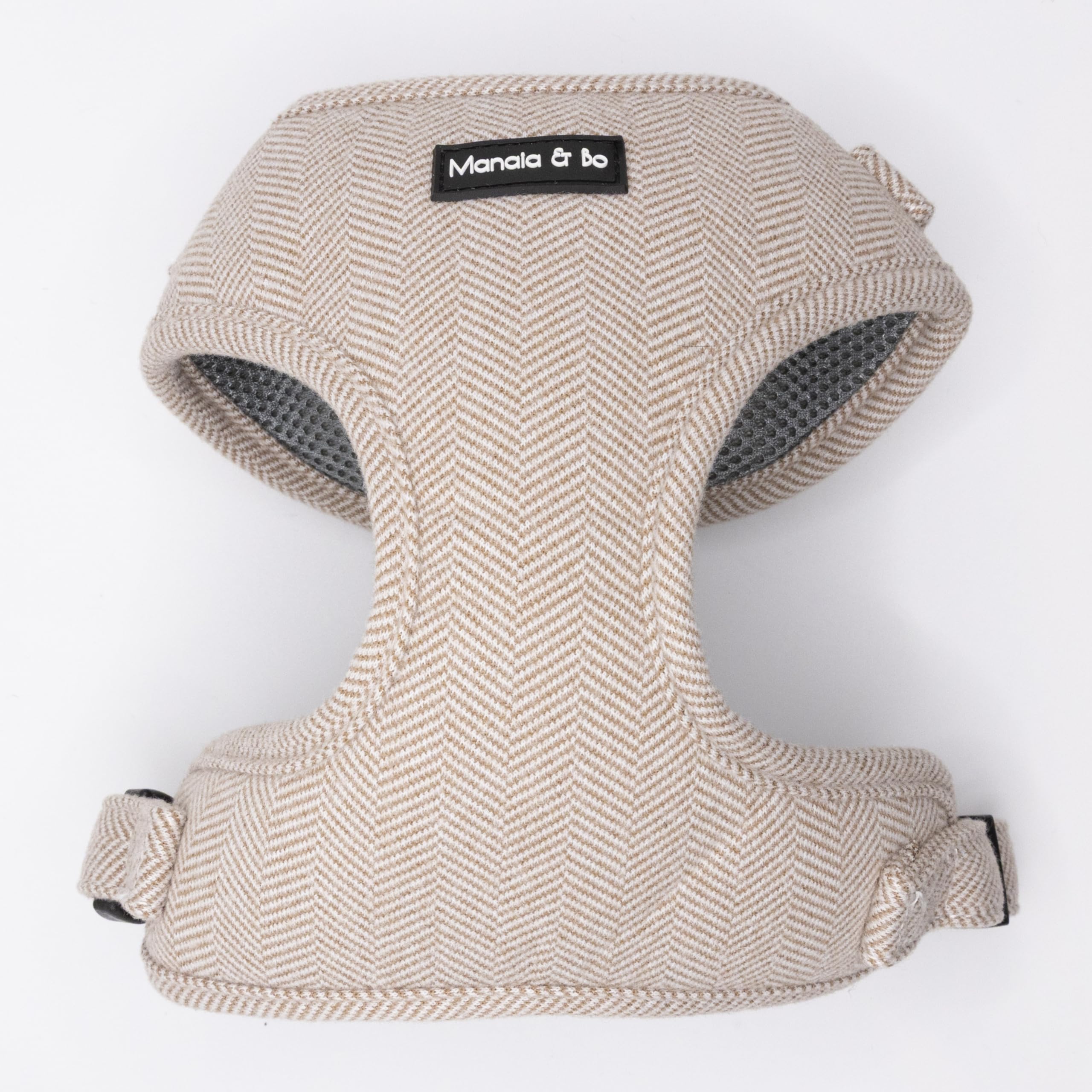 Premium Quality Adjustable Nougat Herringbone Tweed Dog Harness Vest with Black Fastenings | Neck: 39-51cm, Chest: 46-61cm (Medium, Harness Only)