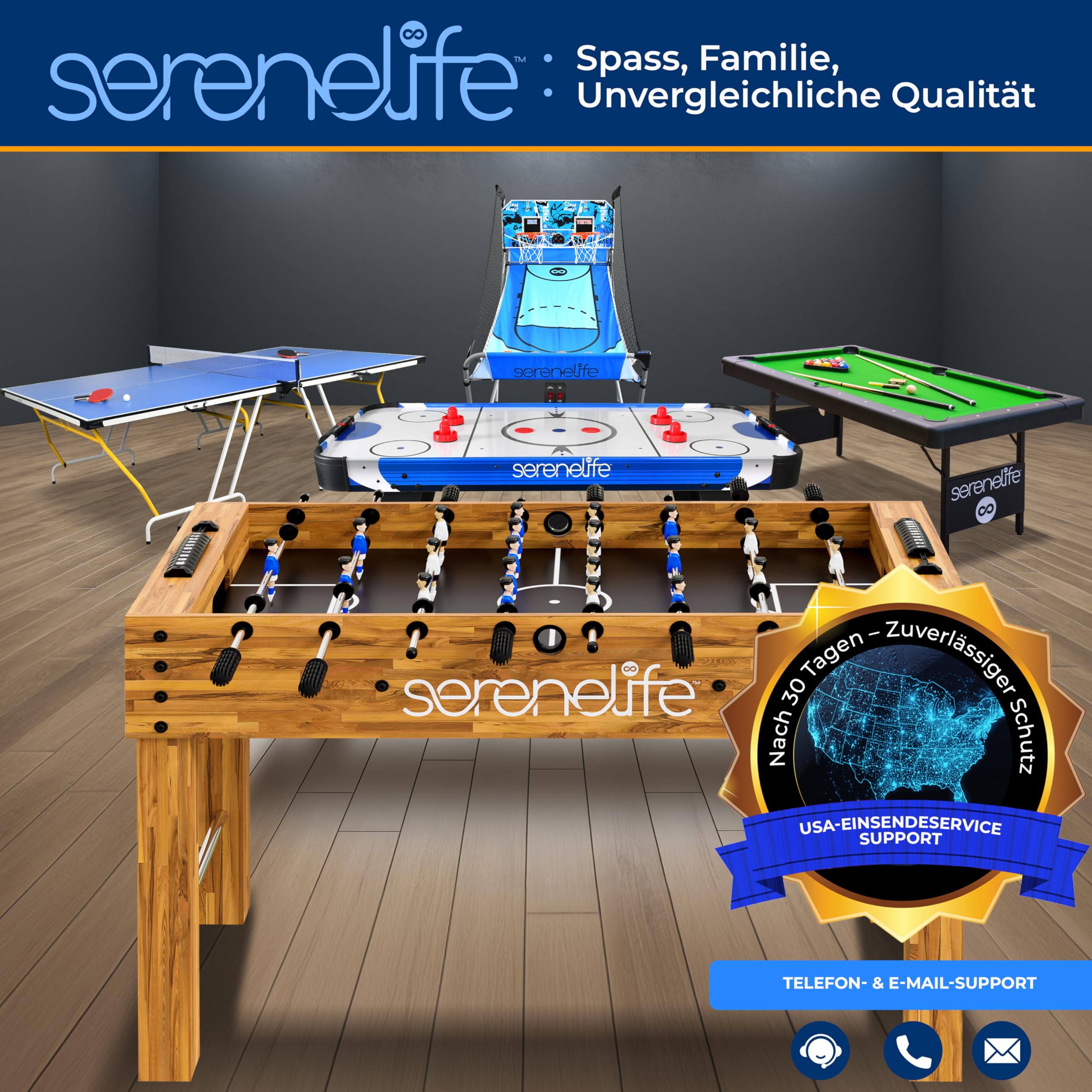 SereneLife Tischtennisplatte, Klappbar & Wetterfest, Ping Pong Tisch für Indoor & Outdoor, Schneller Aufbau, Stabil, Inkl. Netz & Clip Set