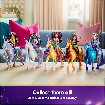 Unicorn Academy Tek boynuzlu at Wildstar – 28 cm boyunda, Sophia orijinal tek boynuzlu at Netflix serisi, gerçek yele ve kuyruk, çıkarılabilir dizgin ve sele ve fırça, 4 yaşından büyük çocuklar için