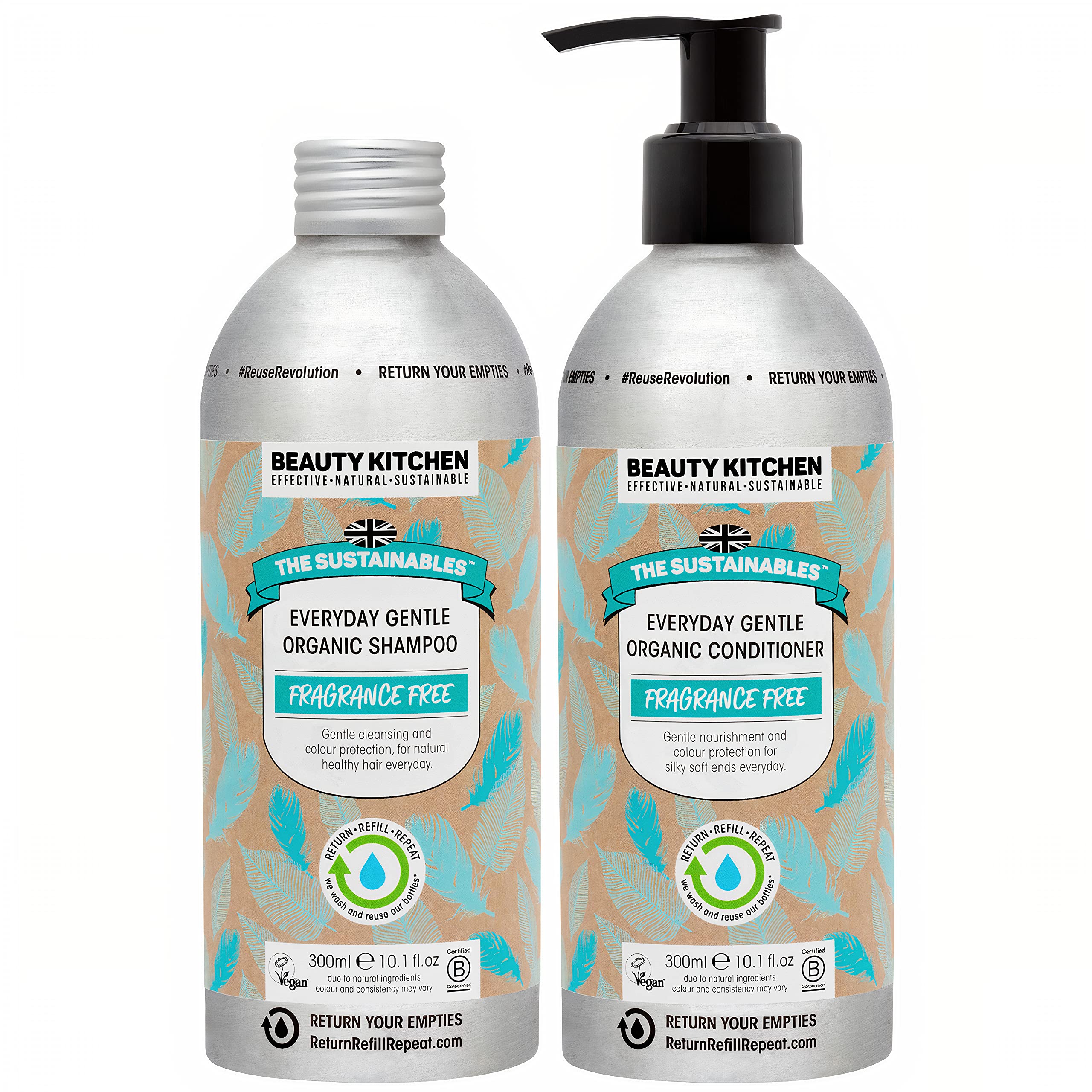Beauty KitchenFragrance-Free' The Sustainables Everyday Gentle Organic Shampoo & Conditioner Collection, Packed With Aloe Vera & Coconut For All Hair Types, Vegan-Friendly 300ml