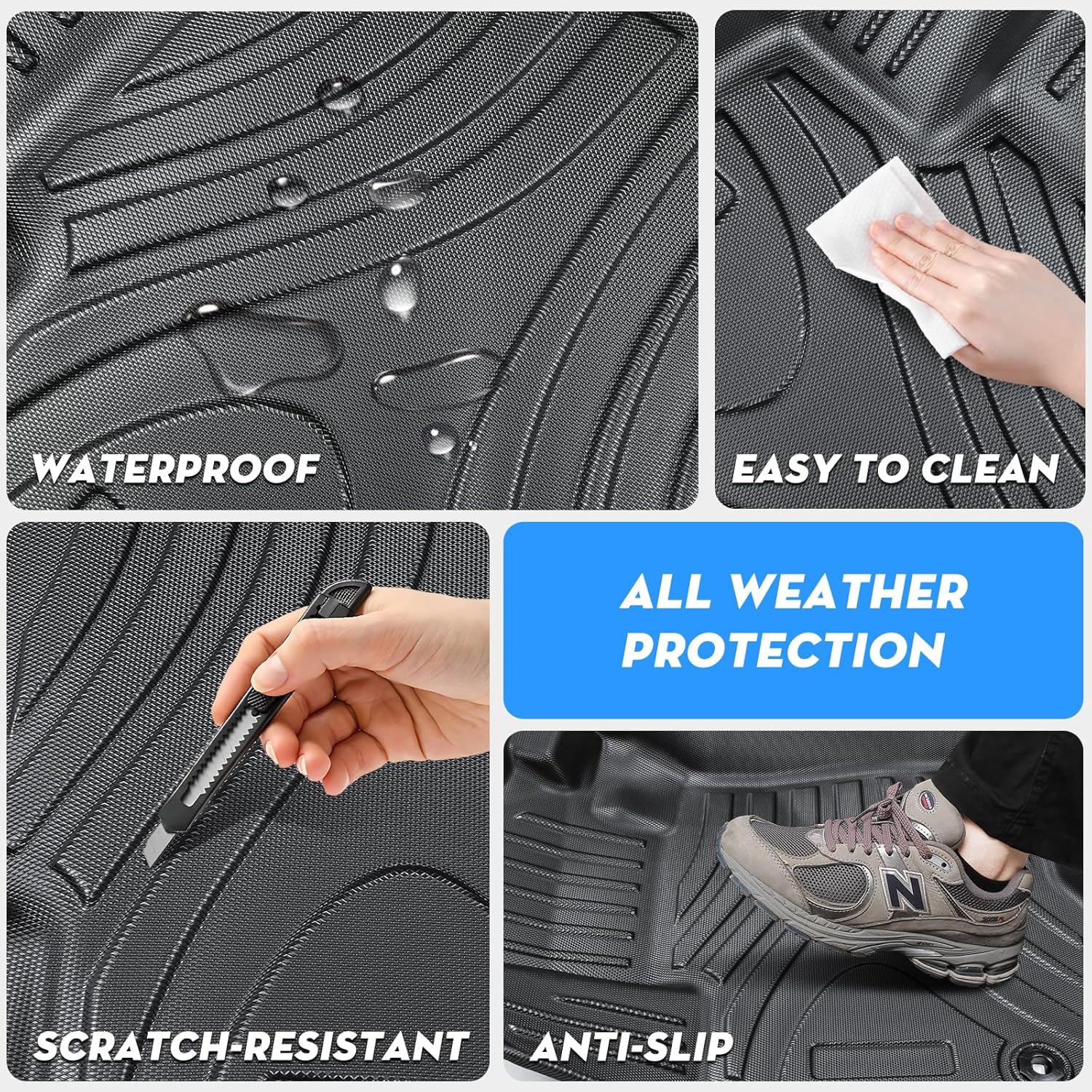 4PCS Floor Mats for Honda CRV 2023 2024 2025 2026(Include Hybrid) All Weather TPE Floor Mats with Trunk Mat Cargo Liner
