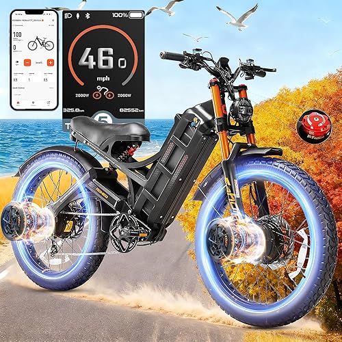 eAhora Romeo Pro 3/2 5600W/4000W Dual Motor Ebike | 50-46MPH | 80/70Ah Battery | 200+ Miles Long Range | 26" Puncture-Proof Tires | Full Suspension | 7-Speed Pedal Assist | Electric Bike for Adults