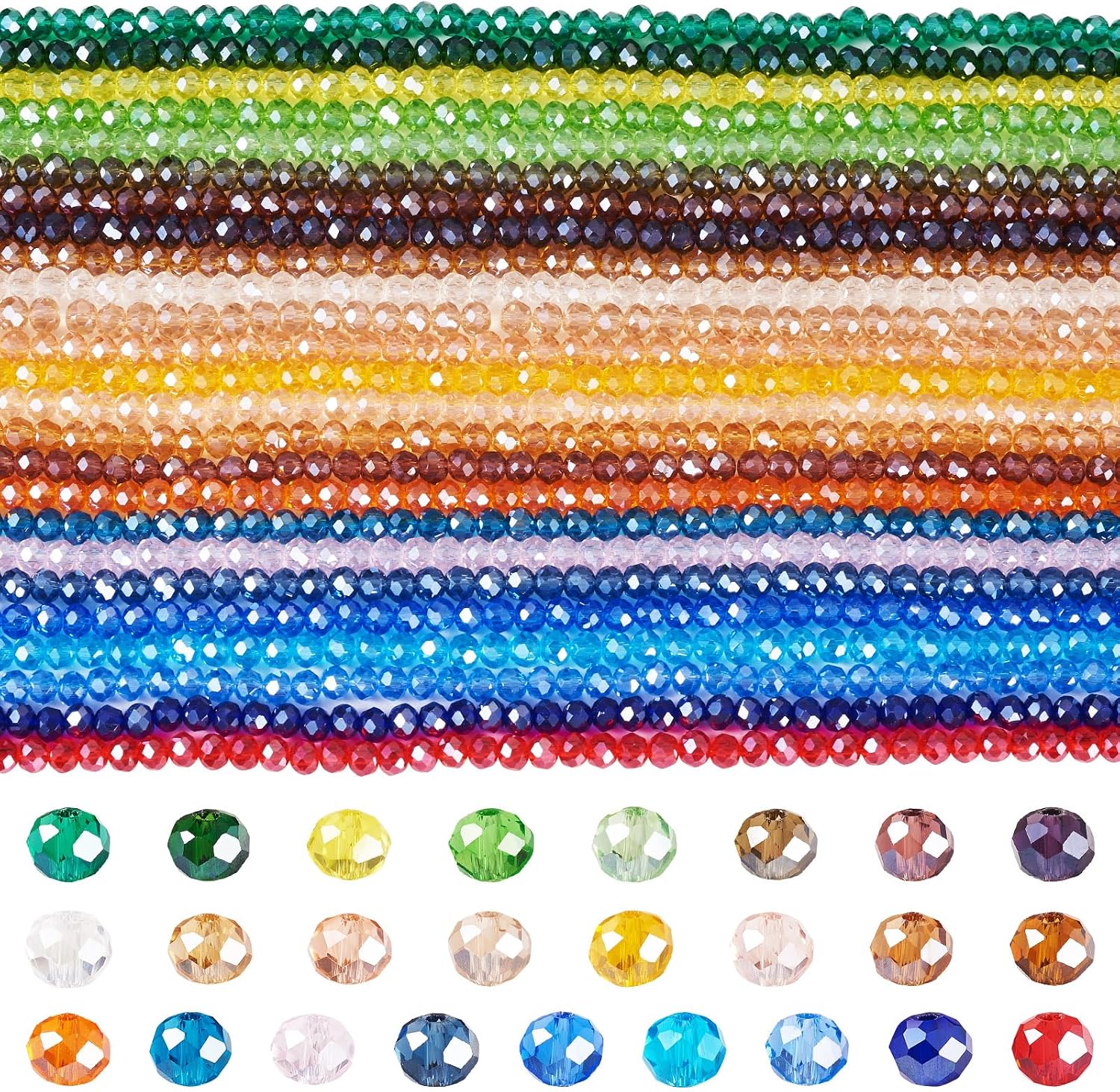 Craftdady 25 Strands Faceted Rondelle Glass Beads 4 mm Colorful Briolette Glass Crystal Spacer Beads Tiny Loose Beads for Bracelet Necklace Jewelry Making DIY Supplies