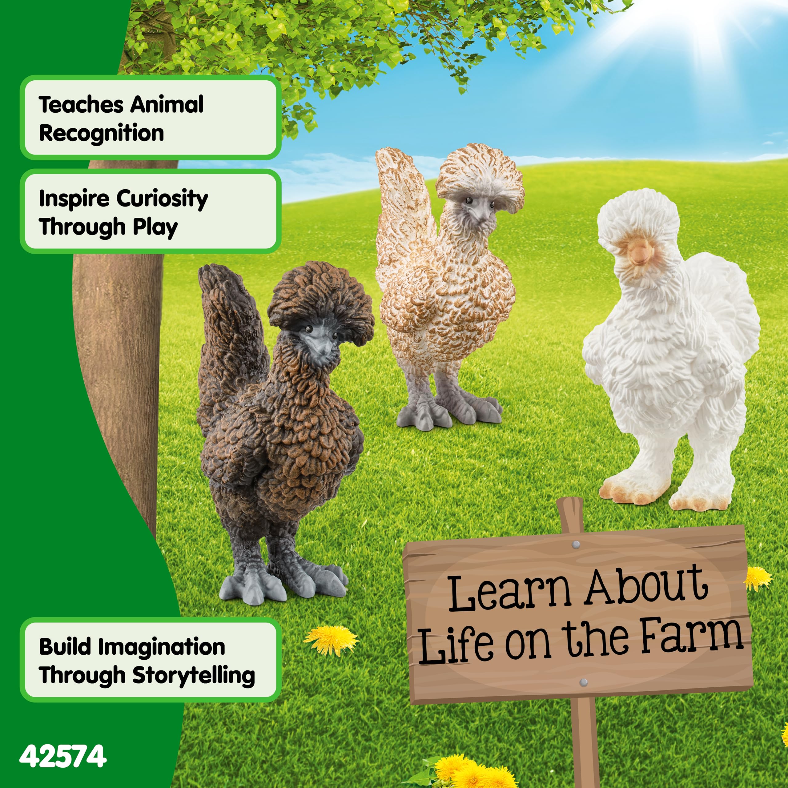 SCHLEICH 42574 Farm World, realistyczny zestaw z kurami, zestaw 3 elementów, zabawka farmerska z realistycznymi figurkami kur, dla dzieci od 3 lat