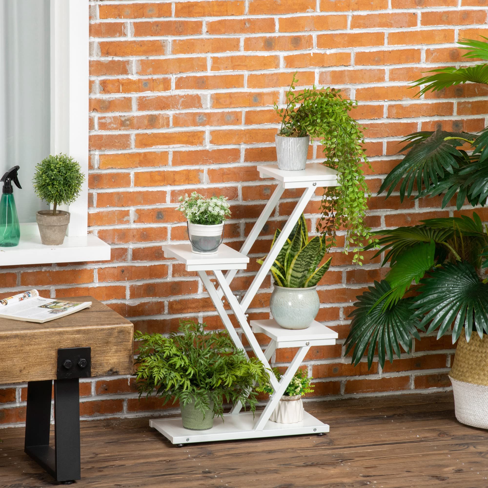 Outsunny Scaletta Portavasi 4Livelli Interni/Esterni 50.5x24x81 cm Bianco