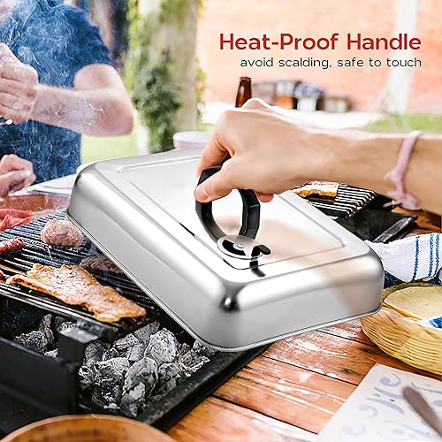 Miniatura 6 de Juego de 2 cubiertas rectangulares de 13 x 9 pulgadas con ventilación de acero inoxidable para plancha