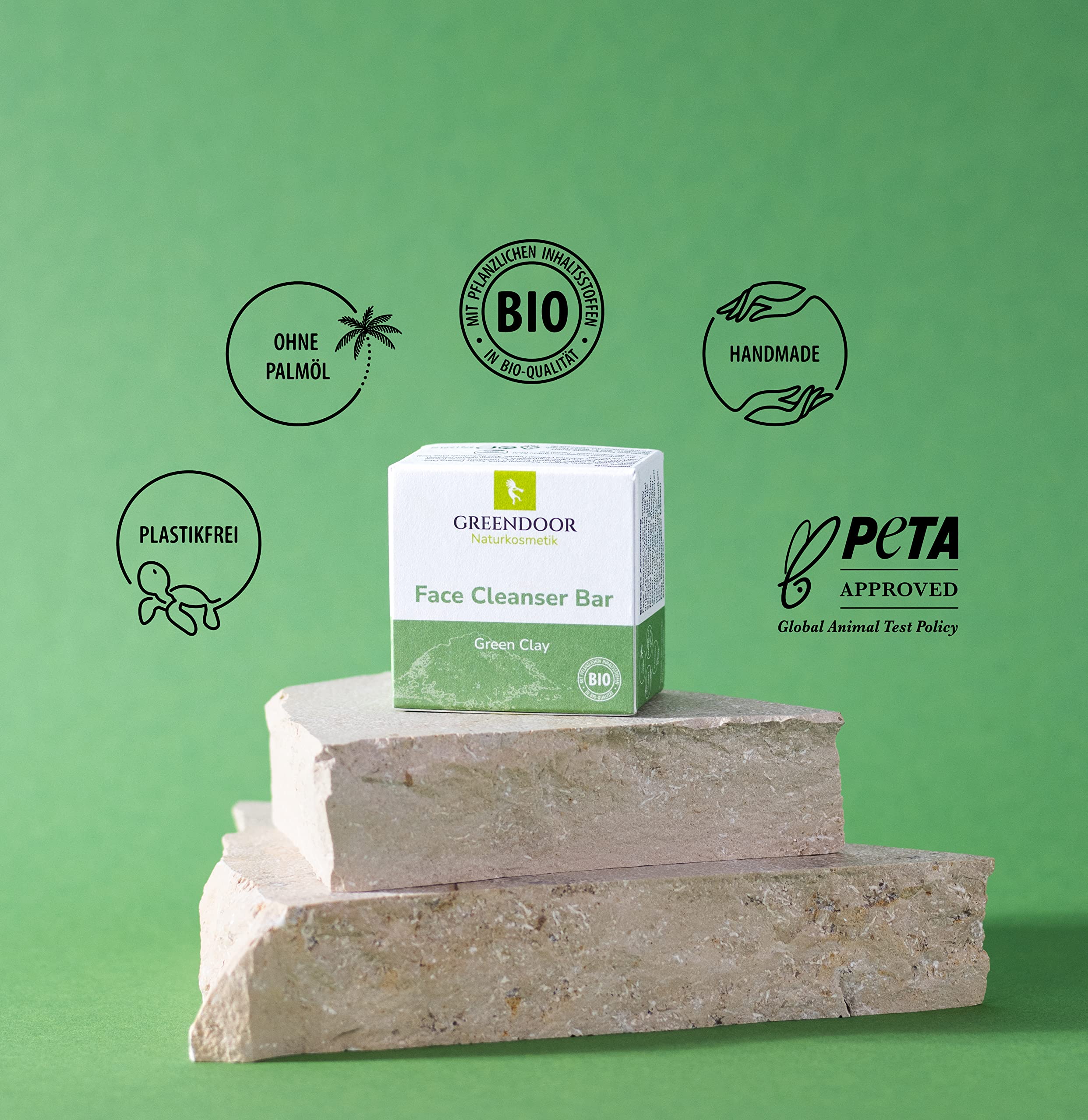 GREENDOOR Stałe oczyszczanie twarzy z tlenkiem glinu 57 g, dla skóry suchej/normalnej/wrażliwej, naturalna formuła bez mydła, bez plastiku, z pielęgnującym aloesem, uniseks