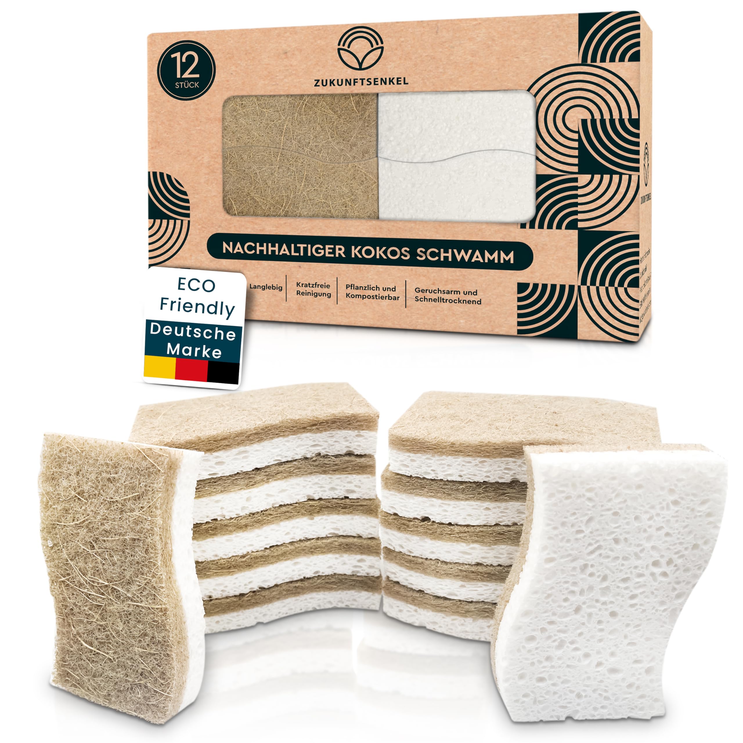 Zukunftsenkel Dishwashing Sponge Sustainable Kitchen Sponges Biodegradable Natural Sponge Environmentally Friendly Coconut Sponge (12), Nachhaltige Splschwmme 12er