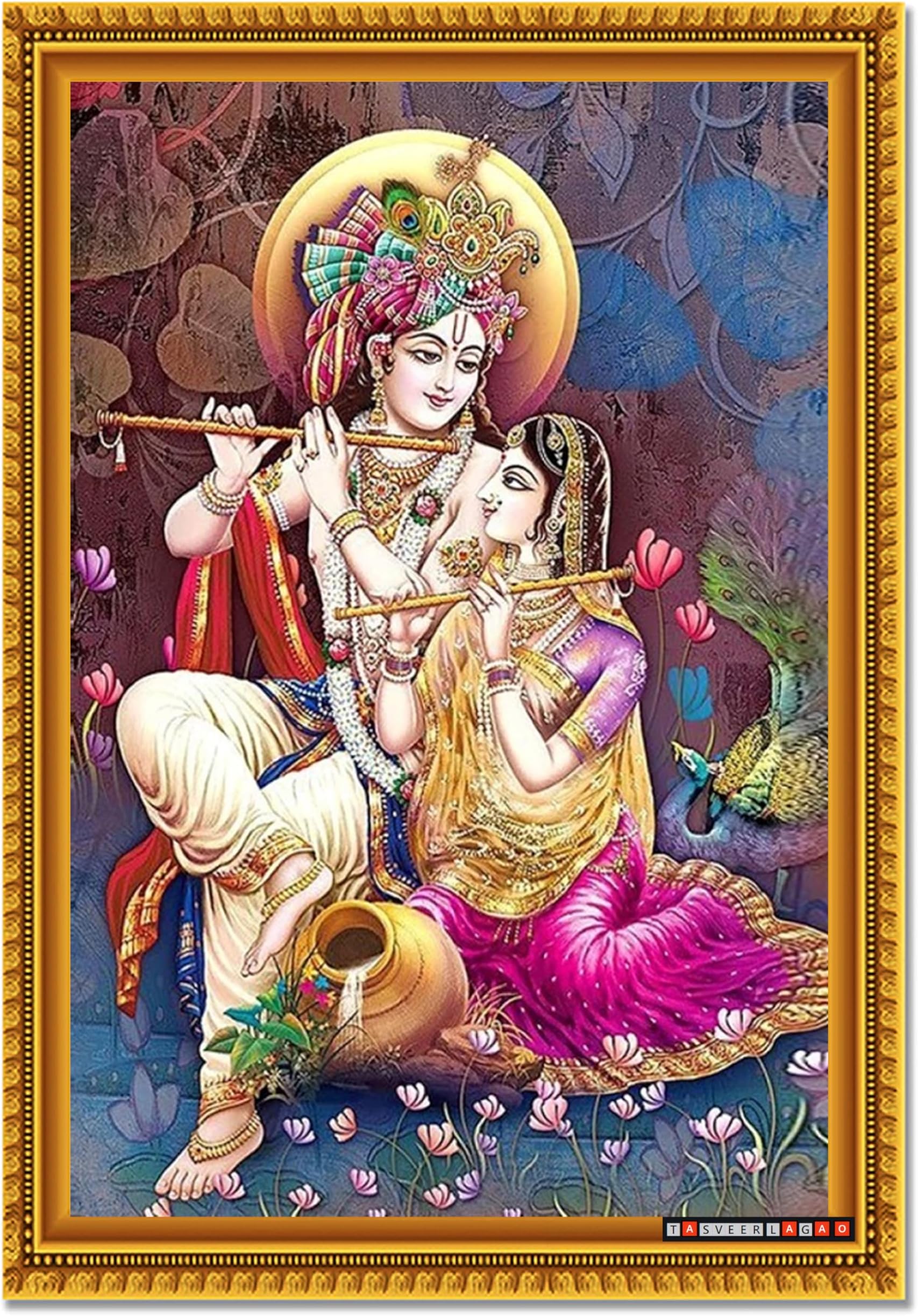 TASVEER LAGAO Lord Krishna Bal Gopal Govind Mohan Kanha Kanhaiya Radha Shyam Thakur Ji Religious Paintings with Photo Frame for Home Office Wall Decor
