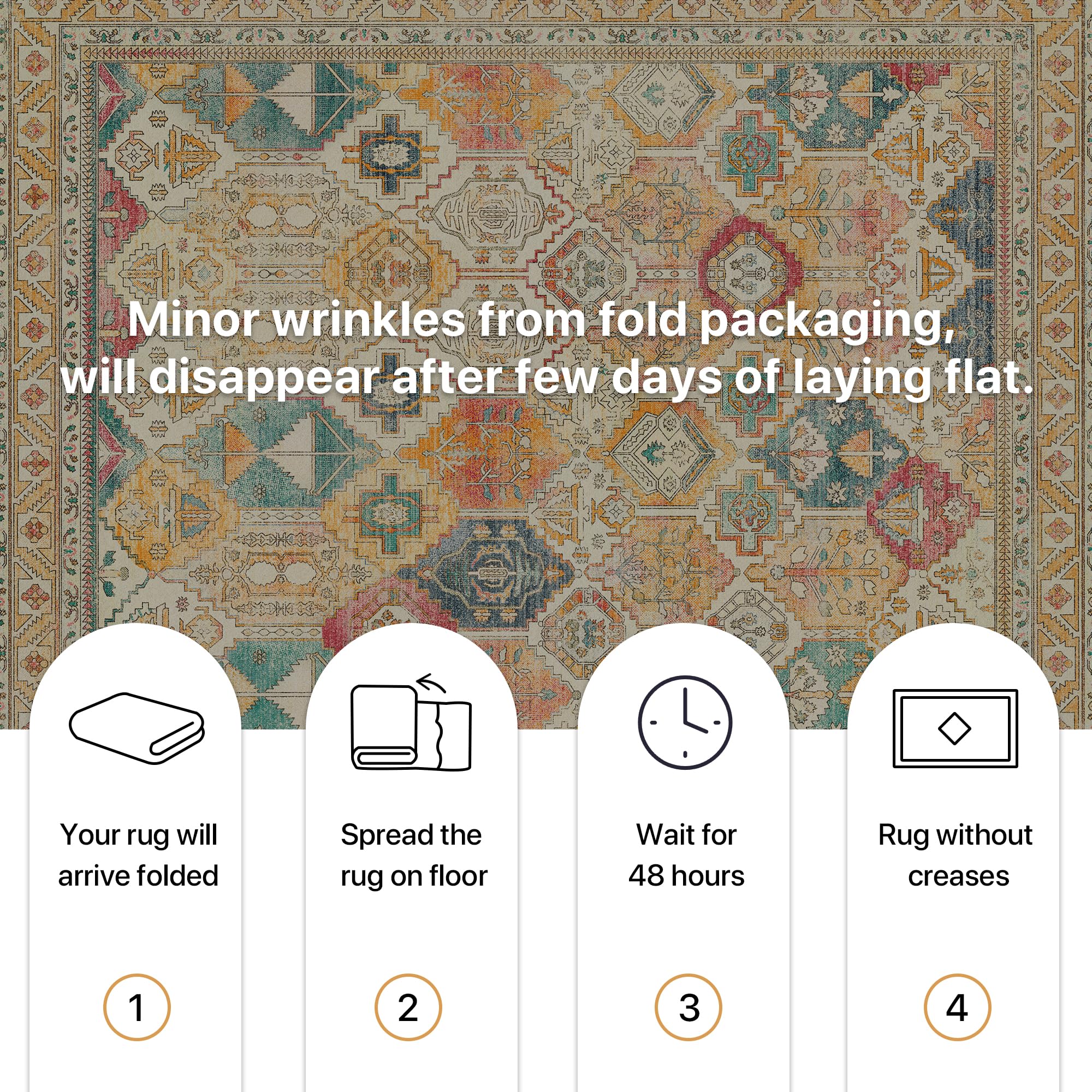 BEIMO Waschbarer Teppich Wohnzimmer Vintage, Boho Teppich Schlafzimmer Groß Orientalisch rutschfest für Badezimmer Esszimmer, Vintage Mehrfarbig, 120x170cm