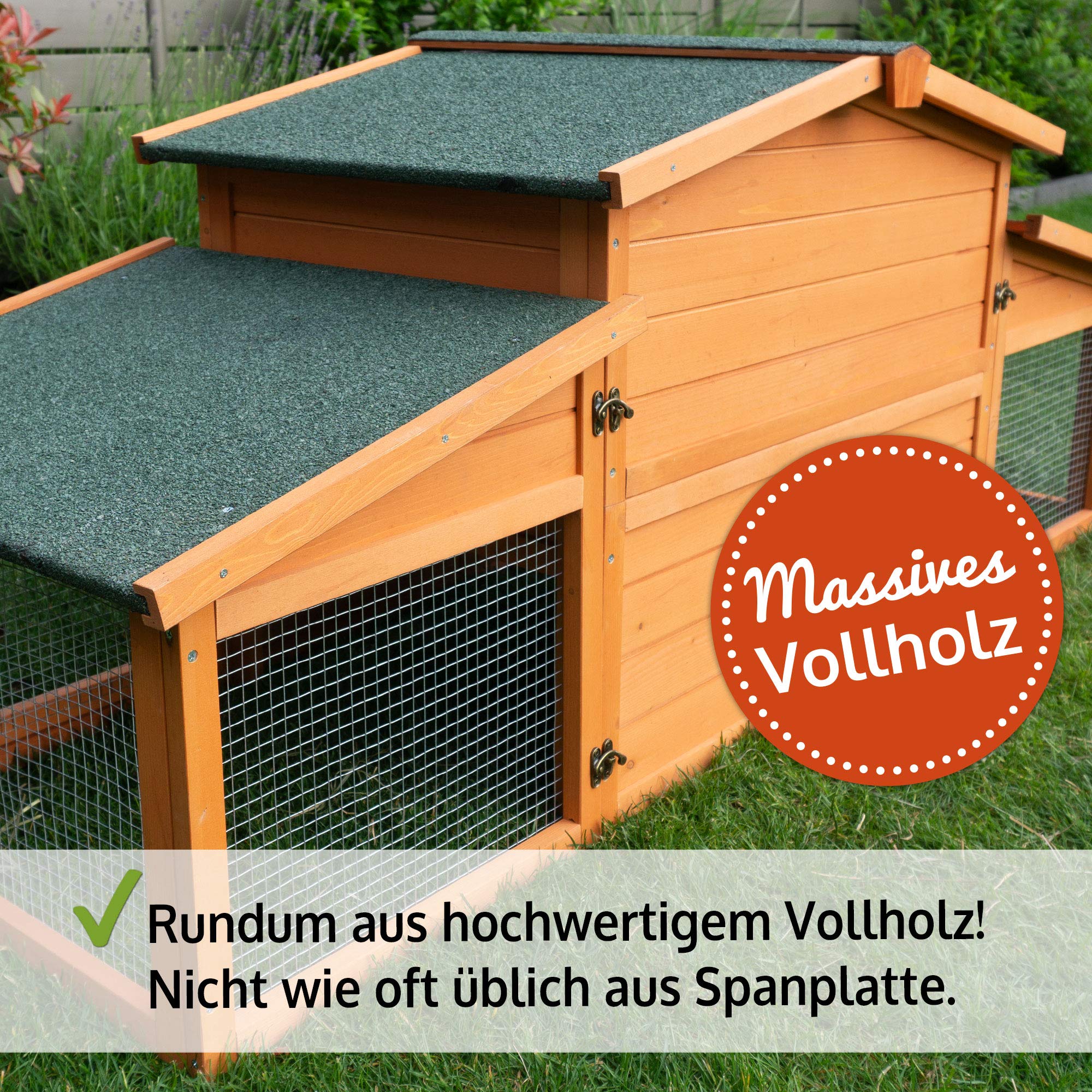 Zooprinz großer Hasenstall - Dach zum Öffnen - massives Vollholz für draußen - Einfach zu reinigen - Kleintierstall mit ungiftiger Farbe gestrichen Kaninchenstall