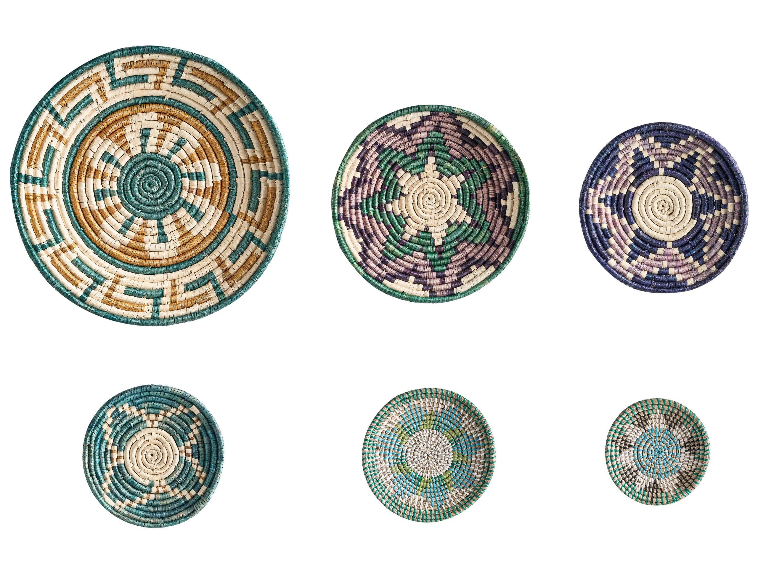 Wanddeko Seegras bunt geflochtene Wandkörbe – 6er Set Kreise Boho Pintano