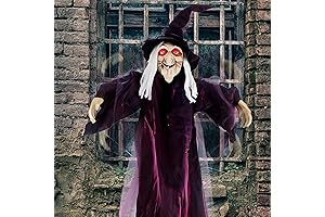 Halloween Talking Animated Witch Decorations, Outdoor Hanging Witch Prop, Life Size Witch...