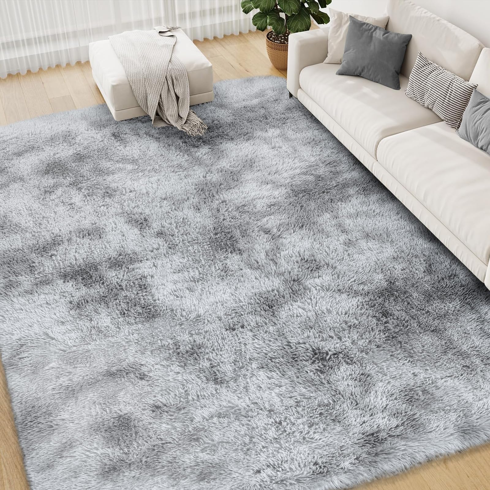 FVVRAX Bereich Teppiche für Schlafzimmer Wohnzimmer 180x270 cm, Tie-Dyed Hellgrau Flauschig Fuzzy Shag Shaggy Teppich Weichen Plüsch Teppich, Indoor-Boden Teppich für Kinder Home Decor Ästhetik