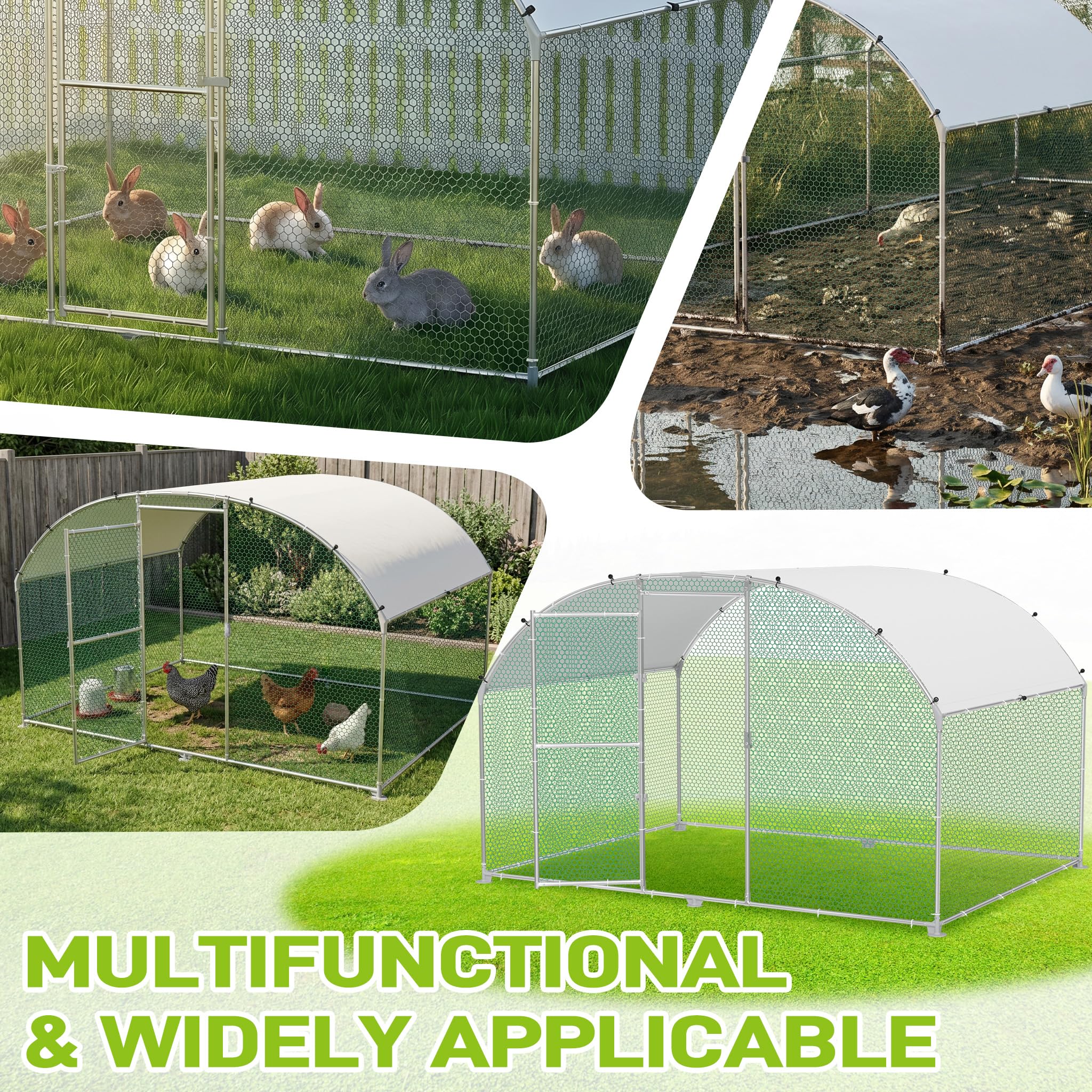 UISEBRT Bogen Hühnerstall 3x2x2m,Hühner Freilaufgehege mit verzinktem Stahlrahmen und wetterfestem Dach, Hühnervoliere mit Verschließbare Tür für Hühner, Kaninchen, Enten, Gänse