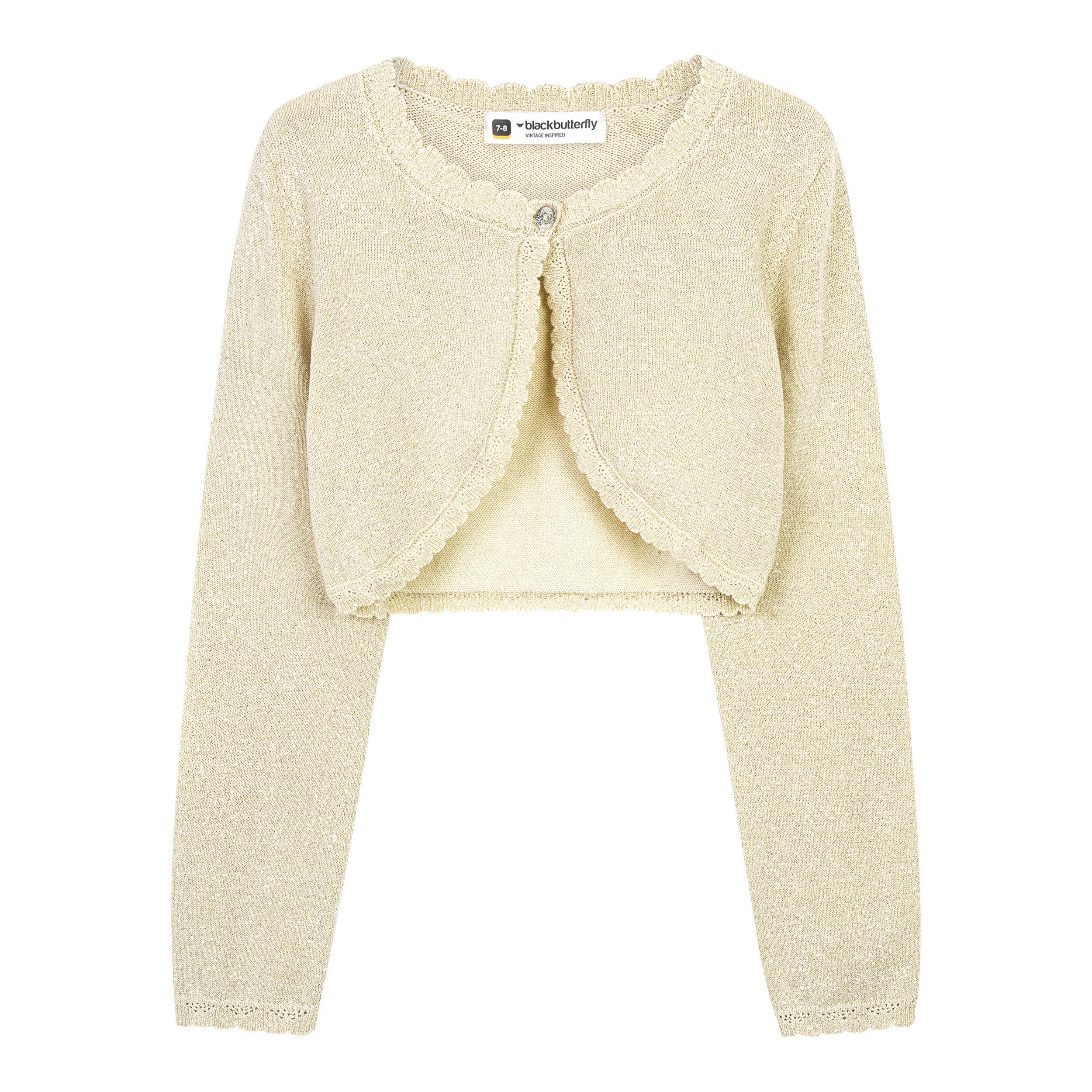 BlackButterfly Girls Long Sleeve Sparkle Cardigan Childrens Kids Bolero Shrug