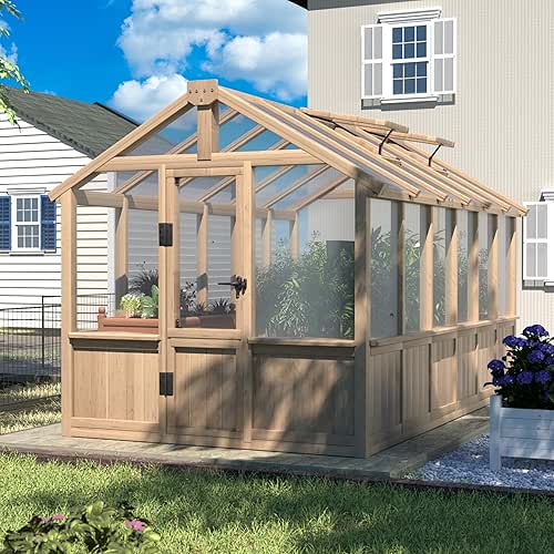 VEIKOU 6x12FT Greenhouses for Outdoors, Wooden Greenhouse with Cedar Frame