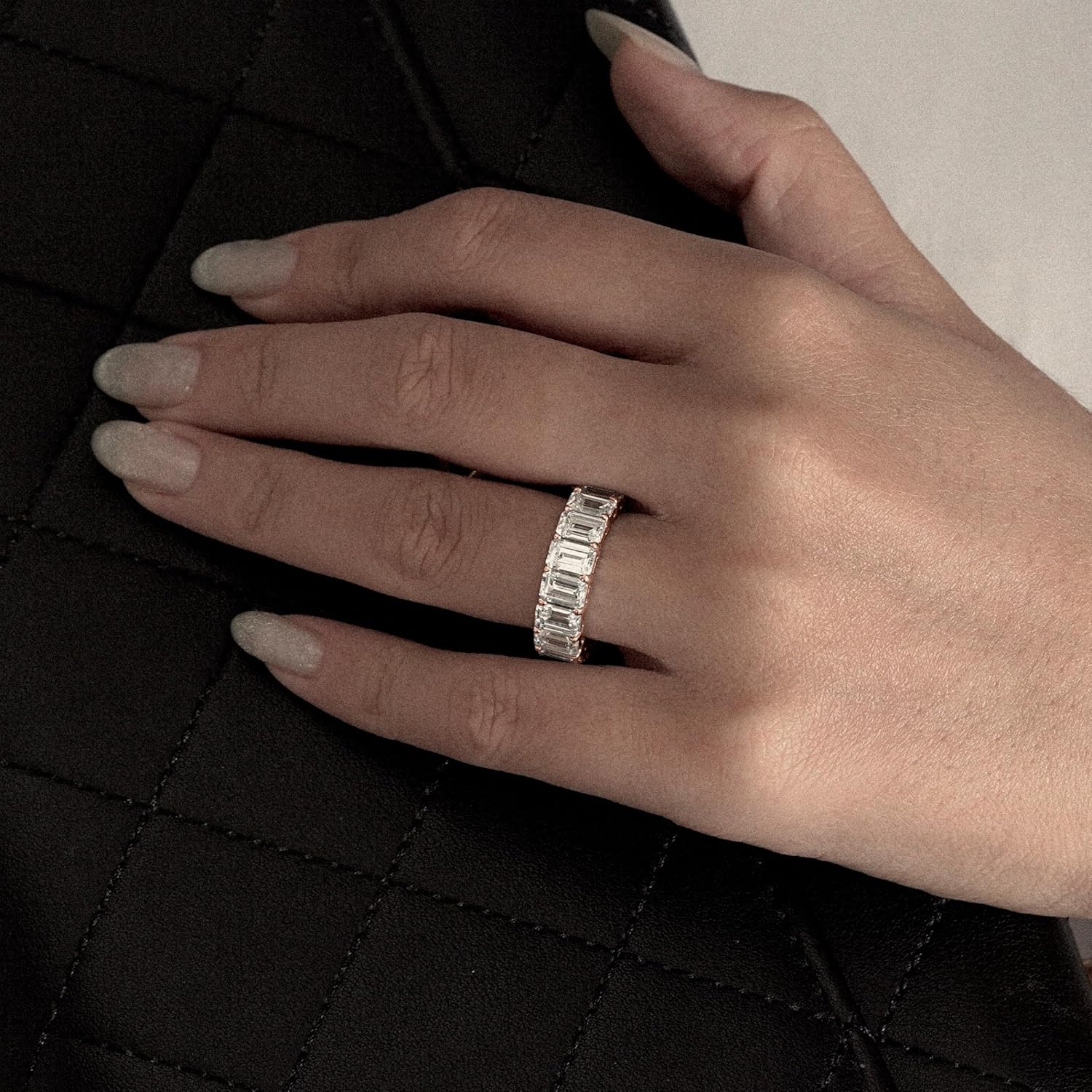 Marilyn Monroe Eternity Ring For Women 14K Yellow Gold, Rose Gold, Platinum Plated 925 Sterling Silver Infinity Band | 10.30 Carats Emerald Cut Cubic Zirconia CZ Diamond Stimulant - Image 2