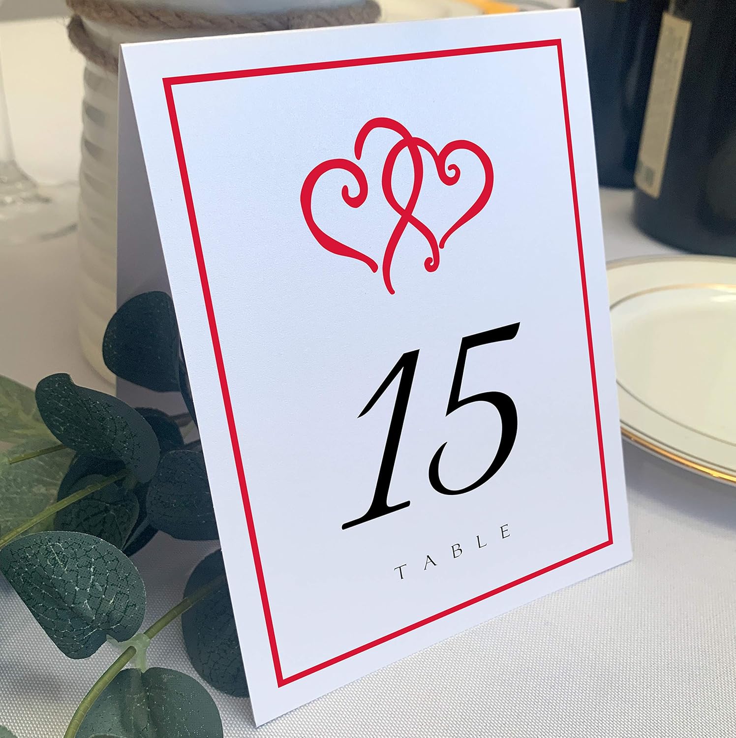 Linked Hearts and Border Wedding Table Numbers (Select Color/Quantity), White, Gold, 1-20, Double Sided, Tent or Use in a Stand, Great for Parties & Restaurants