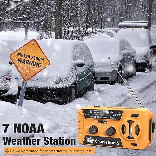 Miniatura 2 de Radio meteorológica de emergencia para huracanes, radio meteorológica NOAA radio de emergencia con batería de 7400 mWh, USBsolarmanivela, funciona