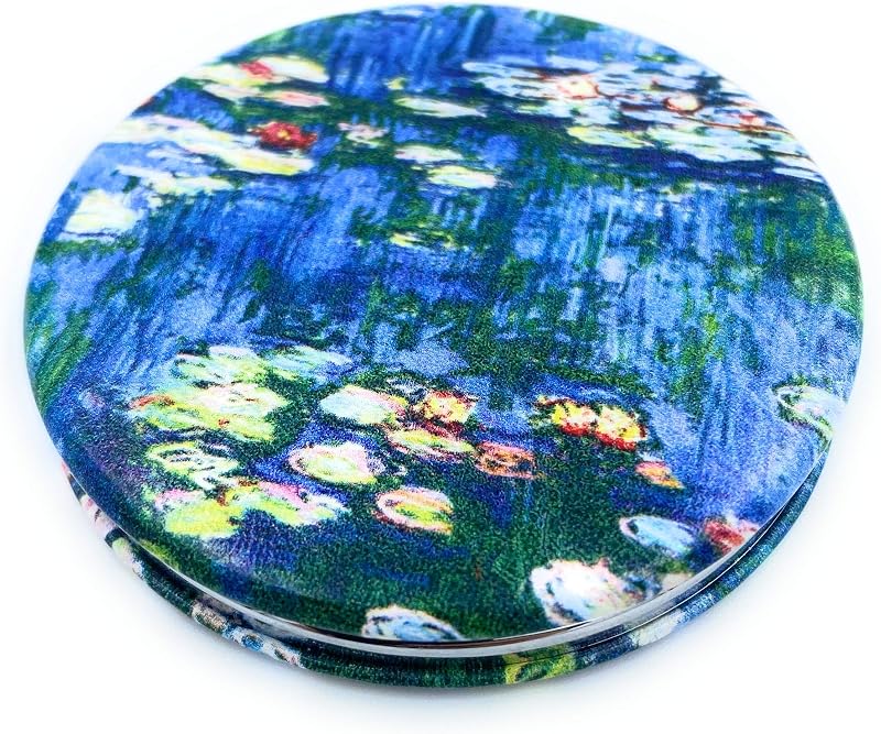 Espelho compacto dobrável Aeisage com moldura de PU e estampa Water Lilies