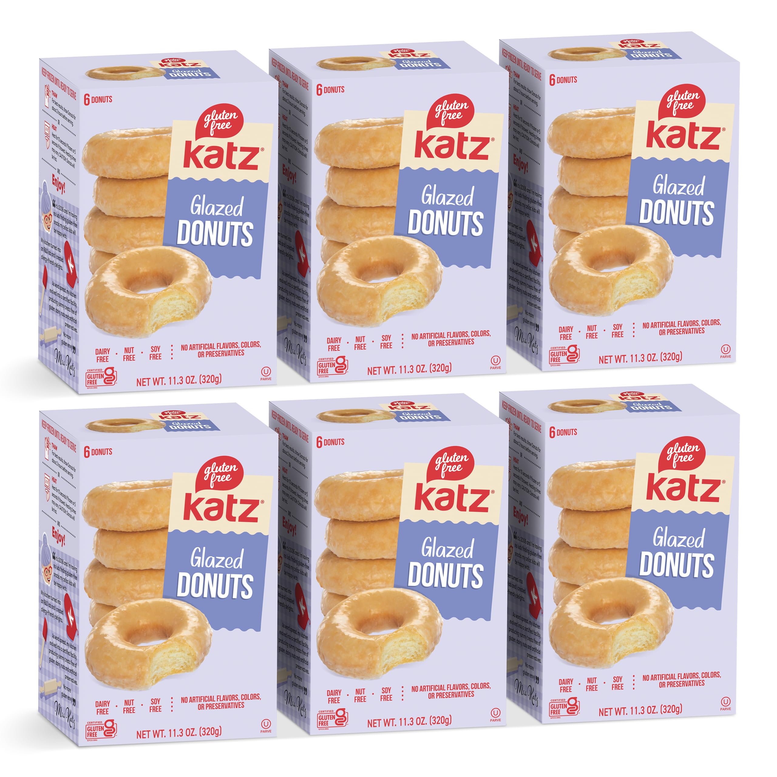 Katz Gluten Free Glazed Donuts | Dairy Free, Nut Free, Soy Free, Gluten Free | Kosher (6 Packs of 6 Donuts, 11.3 Ounce Each)
