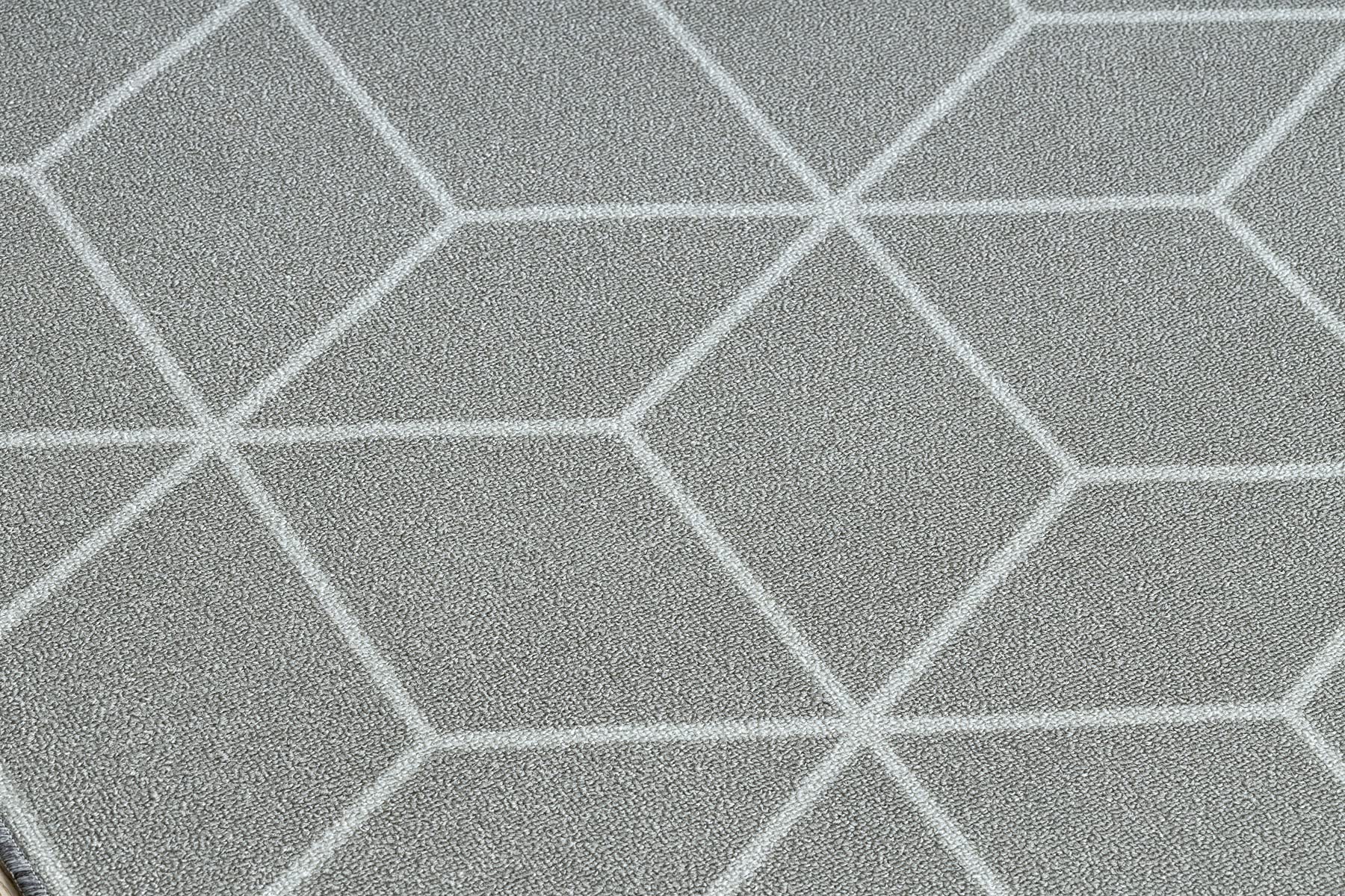 rugsx Tapis de Couloir Cube - Antidérapant, Moderne et Durable, idéal pour la Cuisine, Le Hall et Le Couloir, Gris 110x350 cm