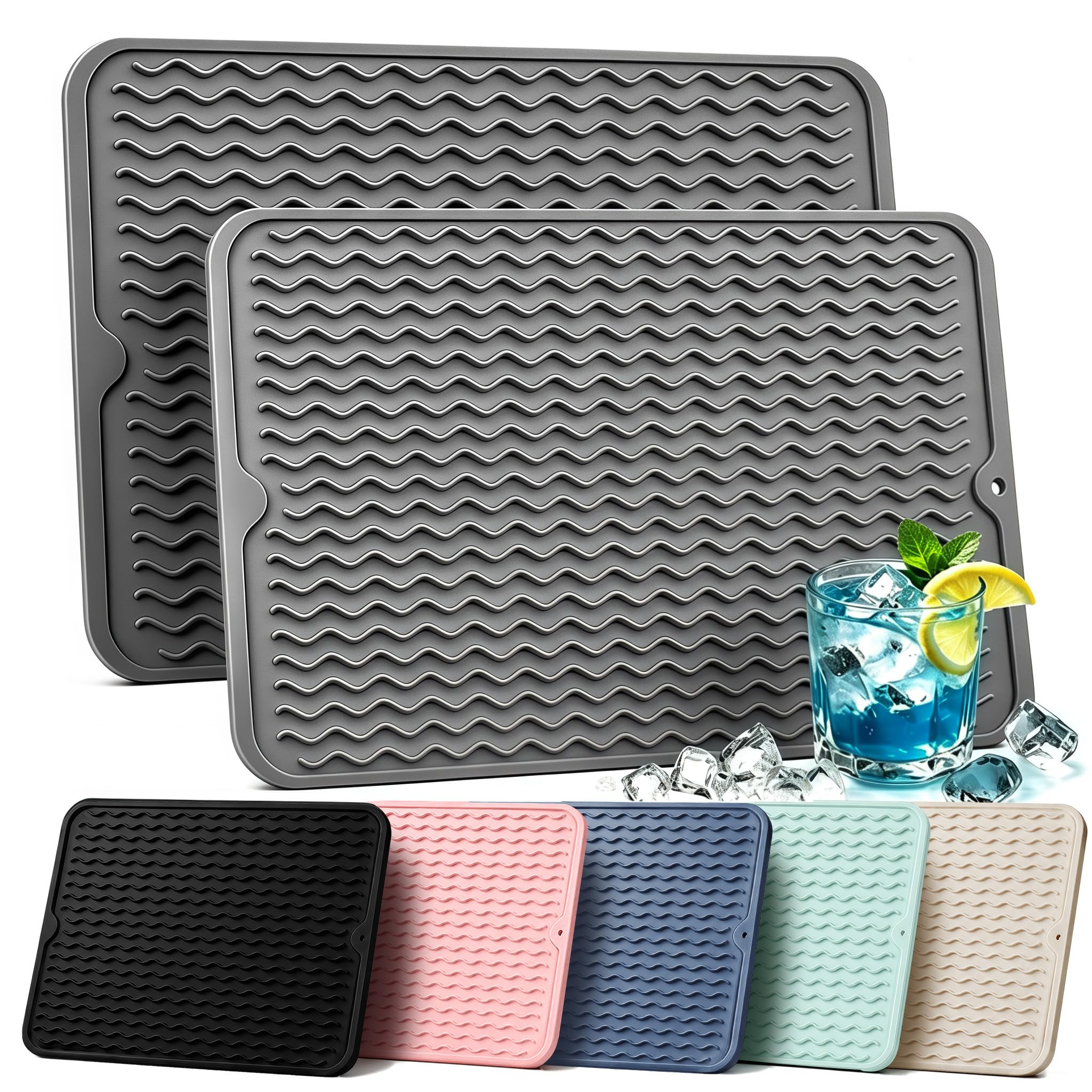 2 Pack Silicone Dish Drying Mat for Kitchen Counter Shower Caddy Rack Waterproof Under Sink Placemats Trivets Coffee Bar Accessories Utensil Holder Essentials Home Dining Decor Must Haves 2026