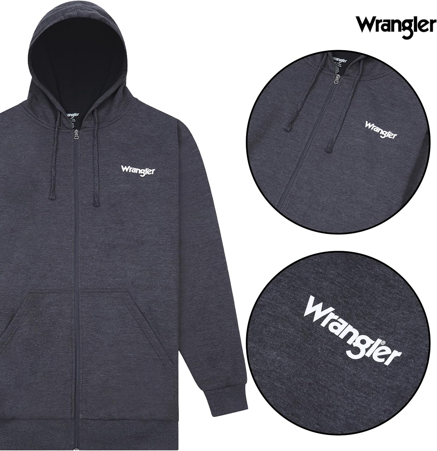 Wrangler Hoodies for Men Big and Tall - Thermal Lined Zip Up Sweatshirt - Image 2