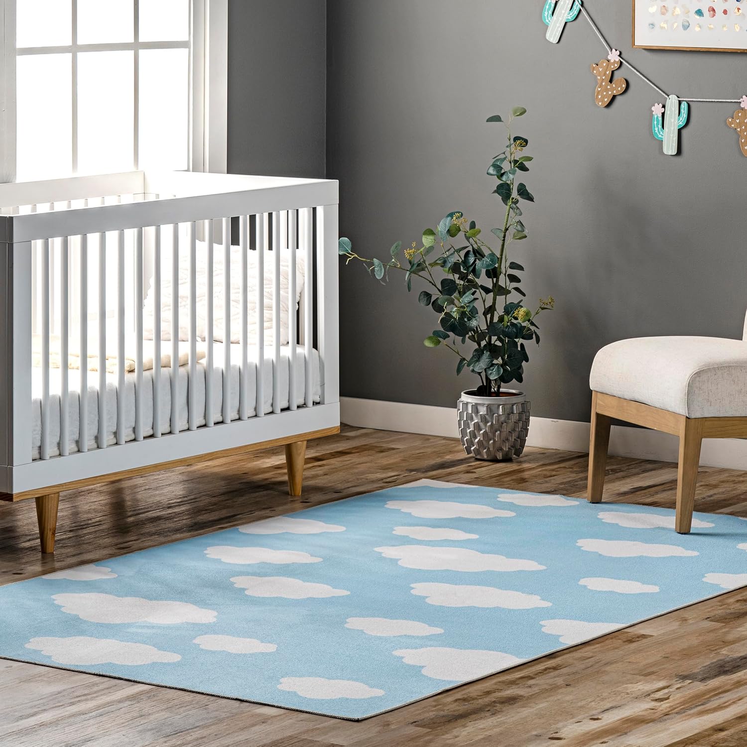 nuLOOM Lilia Machine Washable Kids Cloud Ultra Thin Area Rug, 4' x 6', Light Blue Lilia Cloud Light Blue 4' x 6'