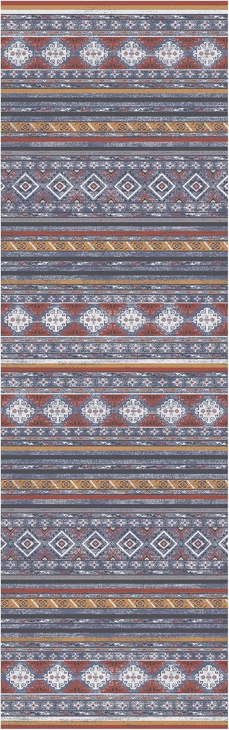 RUGSURE Washable Area Rugs 2'6'' x 8' - 1/6 Thick - Moroccan-Inspired -Stain & Water Resistant Non-Slip - Resistant Rug for Living Room, Bedroom, Nursery, Pet & Child Friendly (Blue and Red) Morocco-blue and Red 2'6" x 8' (Rectangular)