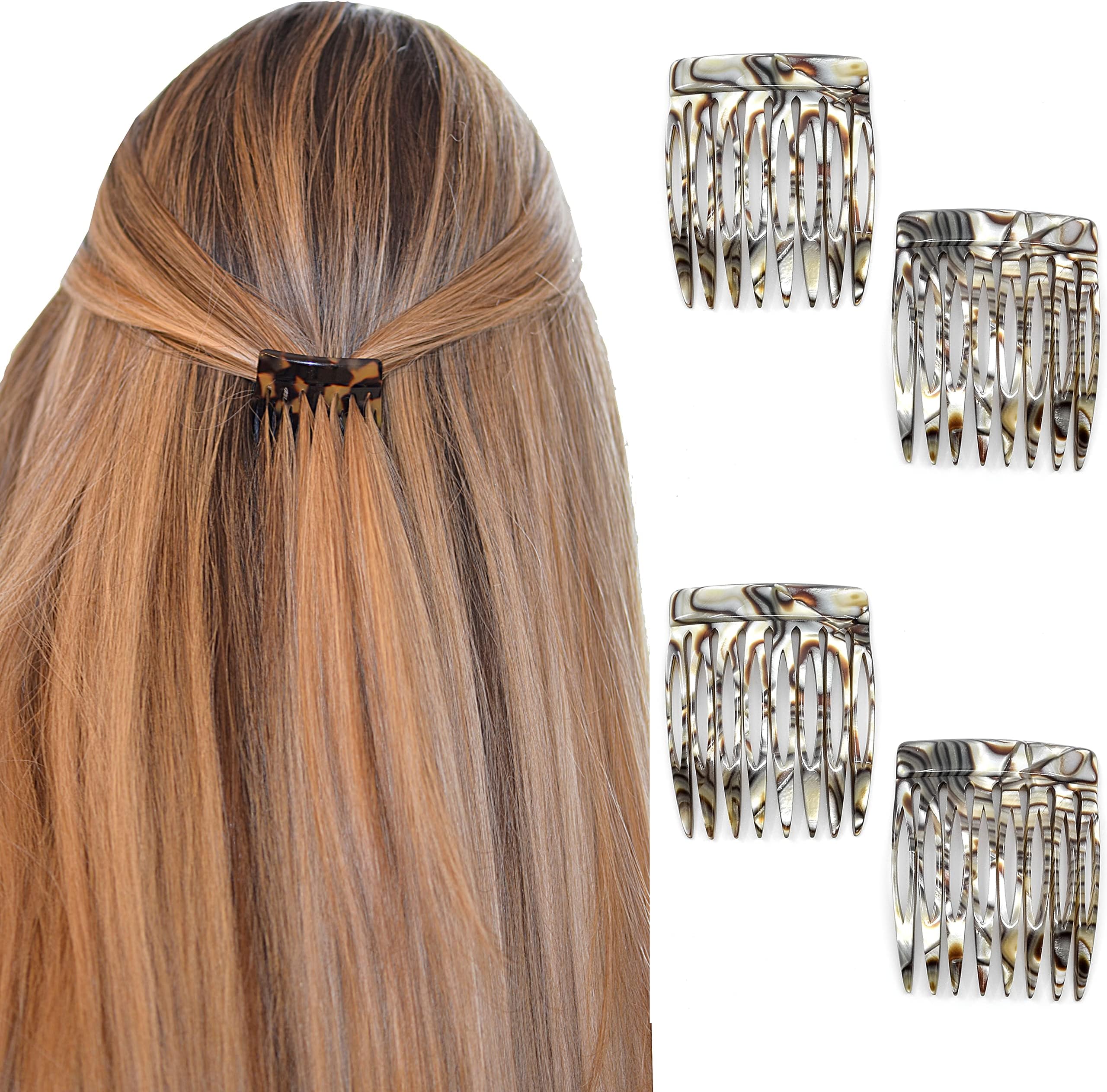 Camila Paris CP2332 Onyx French Hair Side Comb 4 Piece Handmade Small, French Twist Decorative Hair Combs, Strong Hold Hair Comb Clips for Women, No Slip Styling Girls Hair Accessories, Made in France