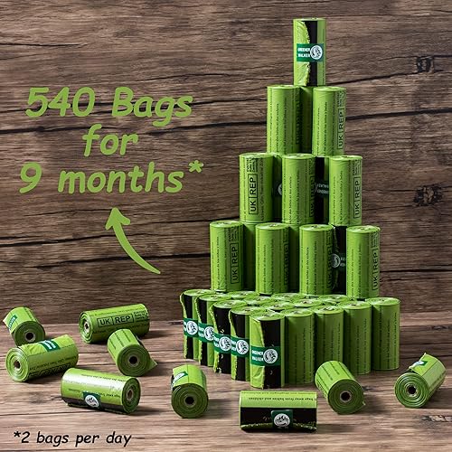 Miniatura 5 de Greener Walker Bolsas para excrementos de perros 540 bolsas extragruesas fuertes 100 a prueba de fugas biodegradables para perros verde Marrón,