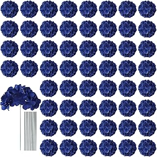 AVIVIHO 65pcs Fake Flowers Navy Blue Hydrangea Artificial Flowers Bulk (...