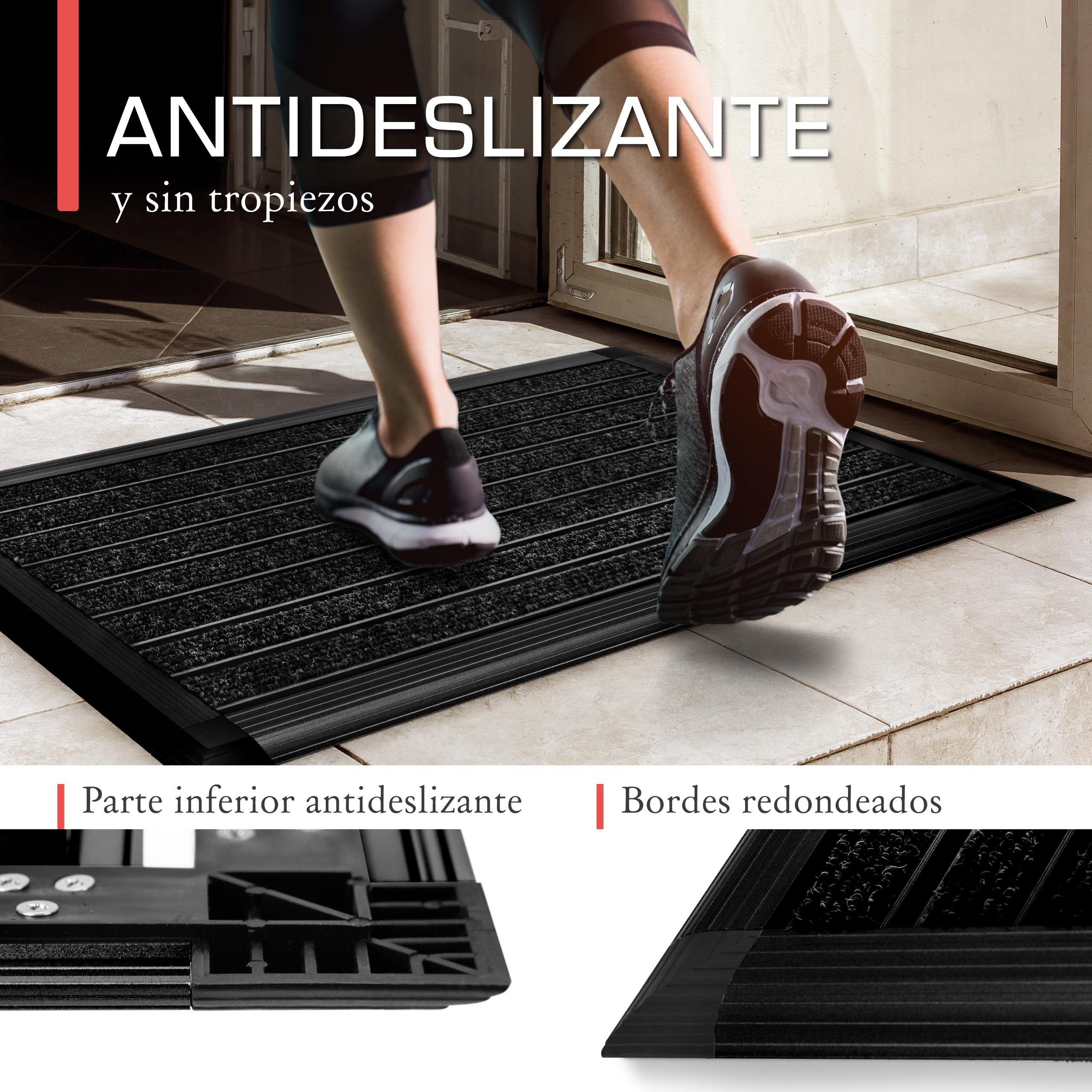 bomoe Felpudo de Aluminio para Puerta Principal Exteriores con Goma | 50x80cm antracita con colector de suciedad interior limpiabarros raspador zapatos entrada alfombra exterior AluGant