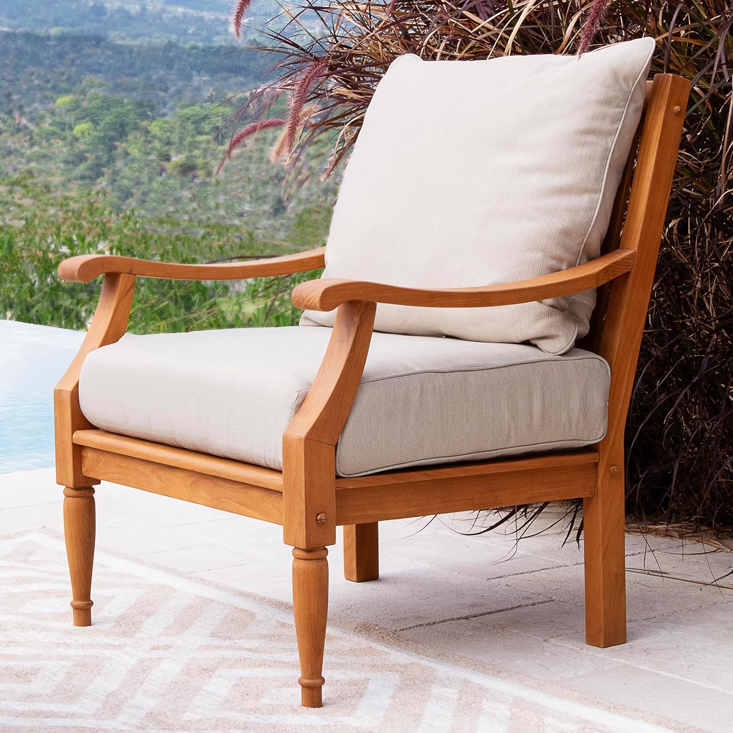 Cambridge Casual Venice Teak Wood Patio Bistro Set of 3 with Beige Cushion, Indonesian Teak Wood, Weather-Resistant Patio Furniture Set of 3, Club Chair Set of 2 with Side Table