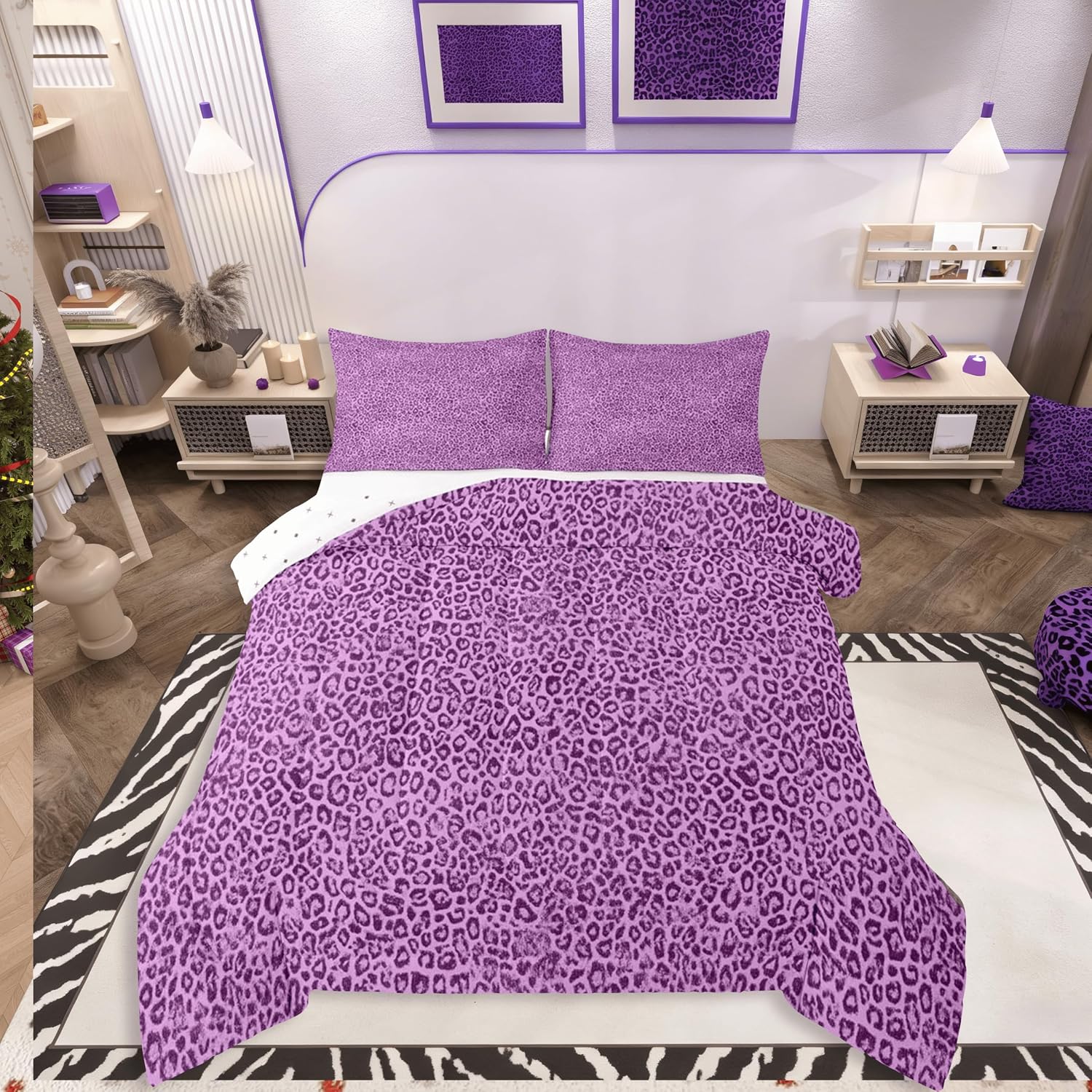 jejeloiu Leopard Print Bedding Set Soft for Boys Girls, Cheetah Print Comforter Set Queen Size Beige Duvet Quilt Microfiber Modern Art Bedroom Decor 3 Pcs with 2 Pillow Cases