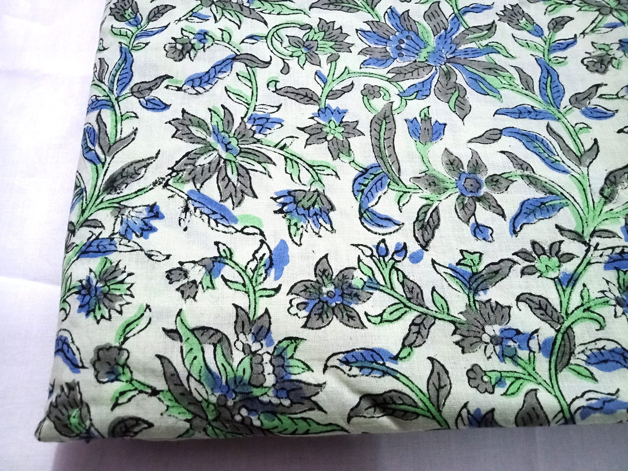 Tessuto di cotone morbido indiano stampato a mano a misura, tessuto stampato per Kurti, abito, fodera per cuscino (20 Yards)